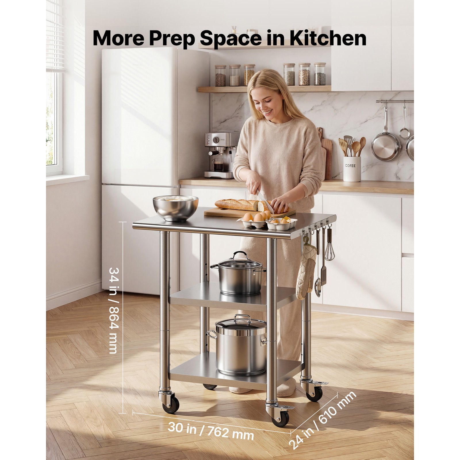 Uimoso Commercial Stainless Steel Kitchen Prep Table, 24×30 Inch, 3 Shelves