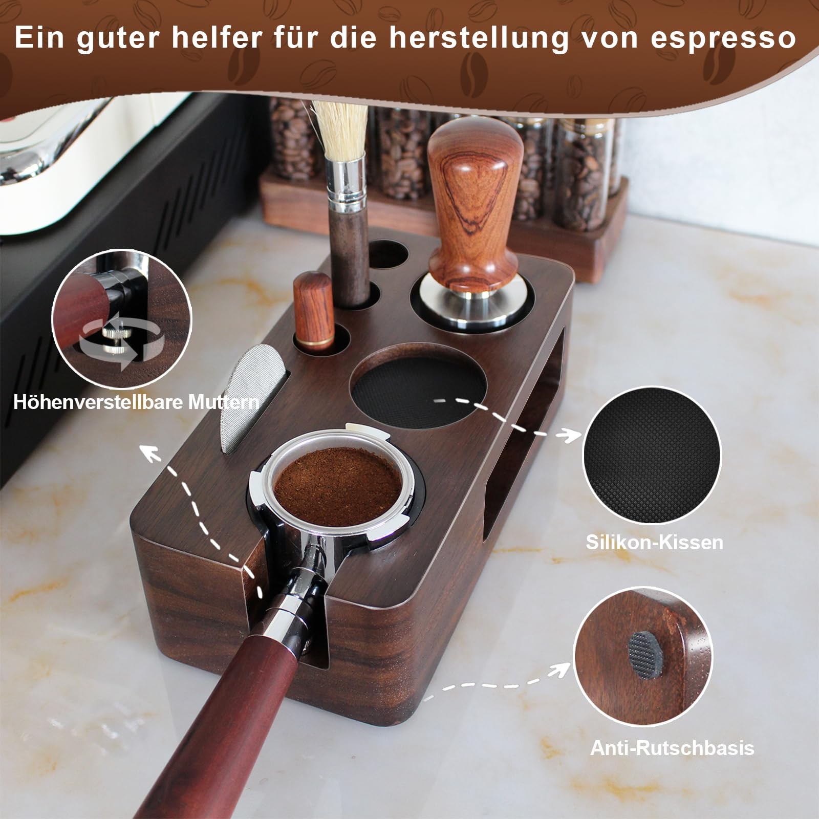 Espresso Tamping Station,Multifunctional 51-54mm, Walnut