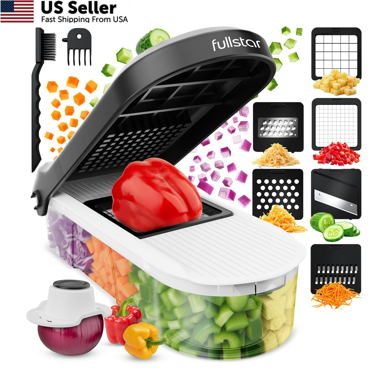 Fullstar Core Vegetable Chopper – Chop and Slice Lid – 6-in-1, White/Black