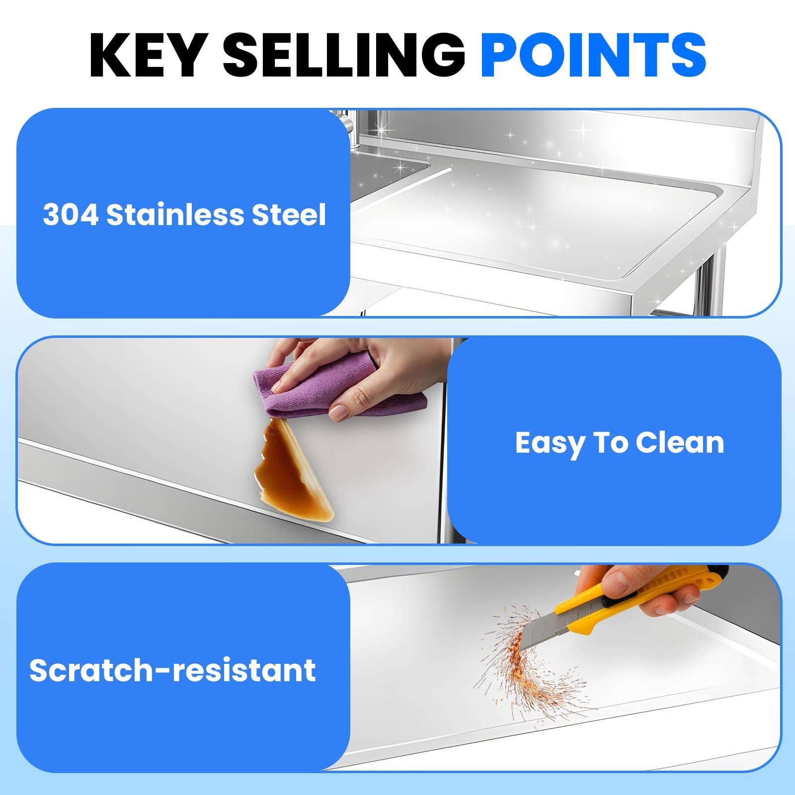 Stainless Steel Commercial Kitchen Sink,39″ Single Bowl Utility Sink Commercia