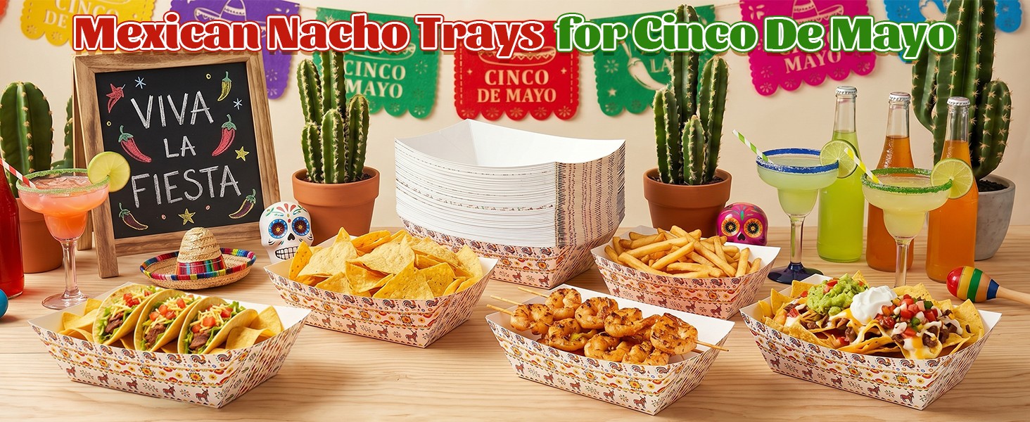 100 PCS 2LB Paper Food Boat Trays, Disposable Mexican Nacho Trays Fully