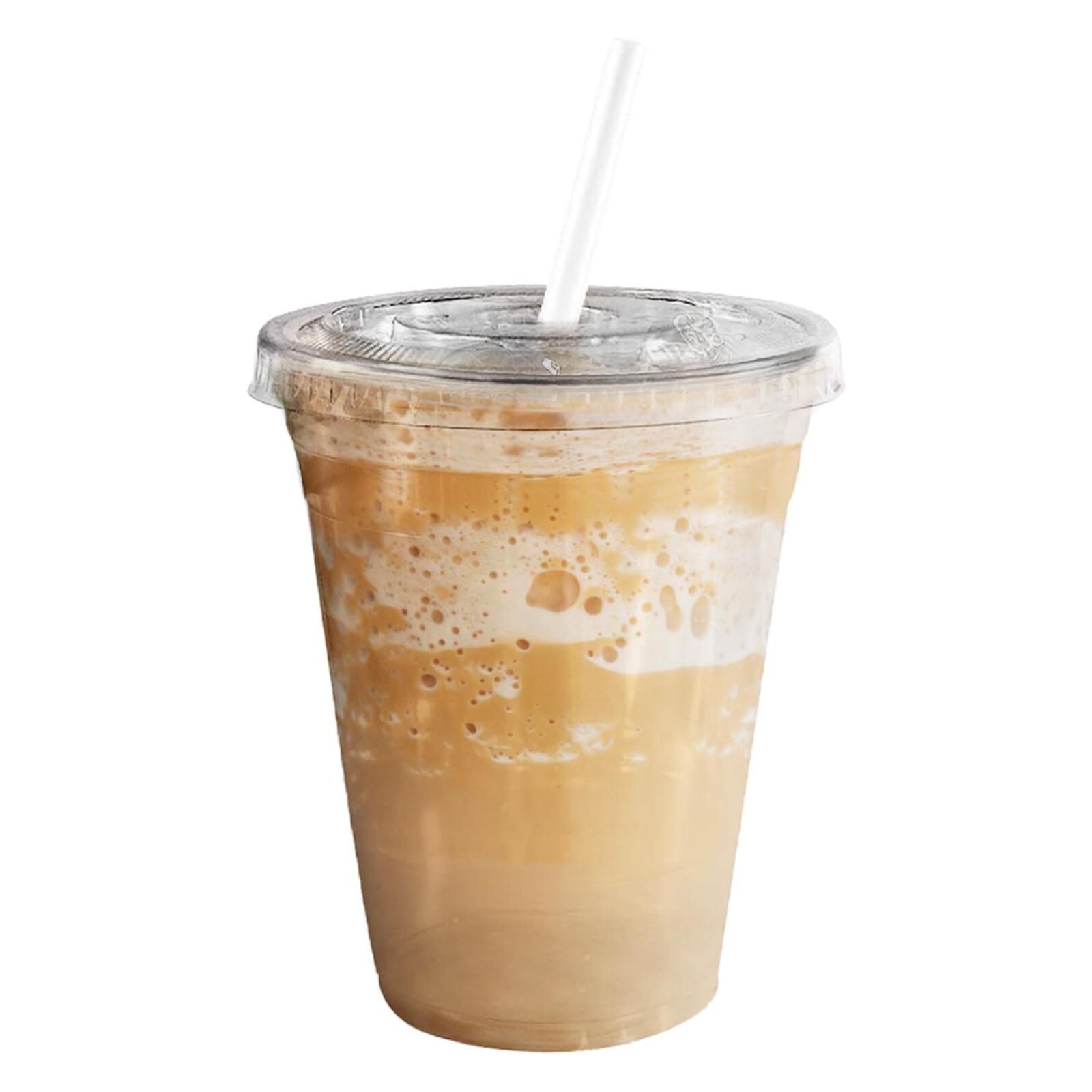 24oz Crystal Clear PET Disposable Cups with Flat Lids and Straws for Take-Out