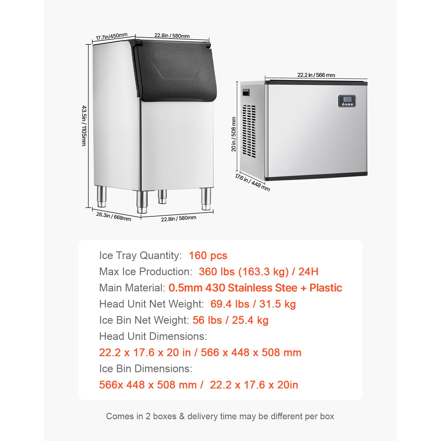 Uimoso Commercial Ice Maker 360LBS/24H with 300LB Storage Bin Auto Self-Cleaning