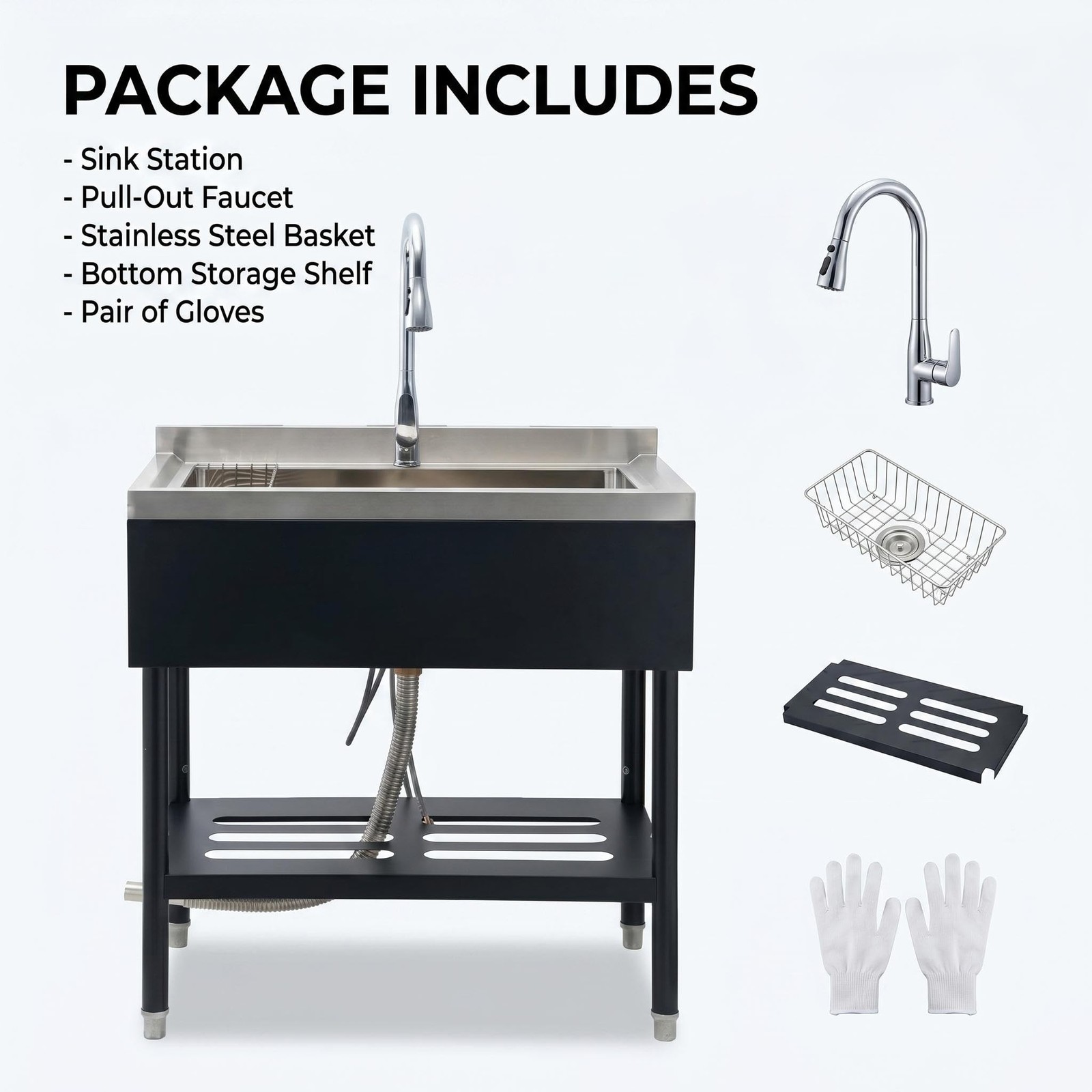 Stainless Steel Utility Sink ,Kitchen Prep Sink Laundry Sink w/ Pull-Out Faucet