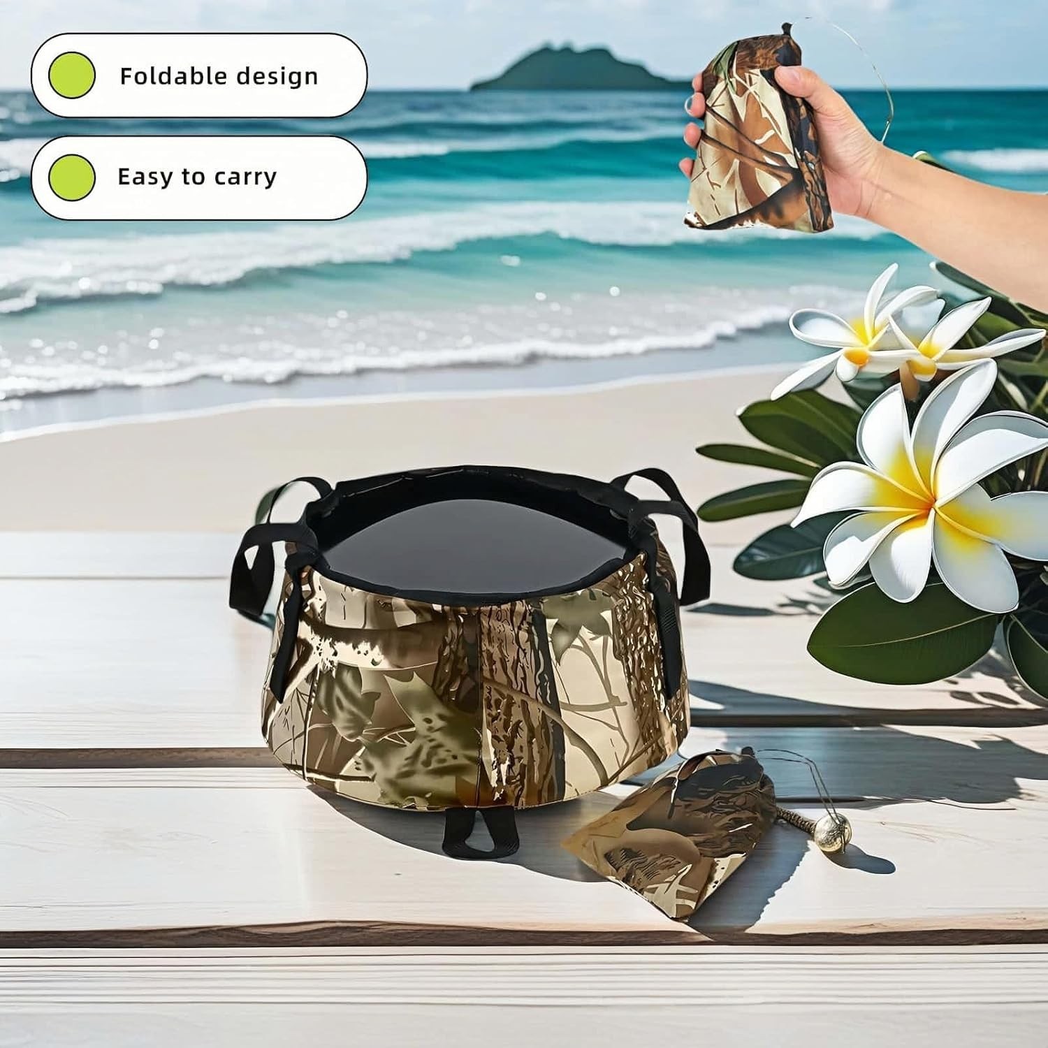 Leakproof Collapsible Basin – Versatile Camouflage Bucket for Camping & Travel