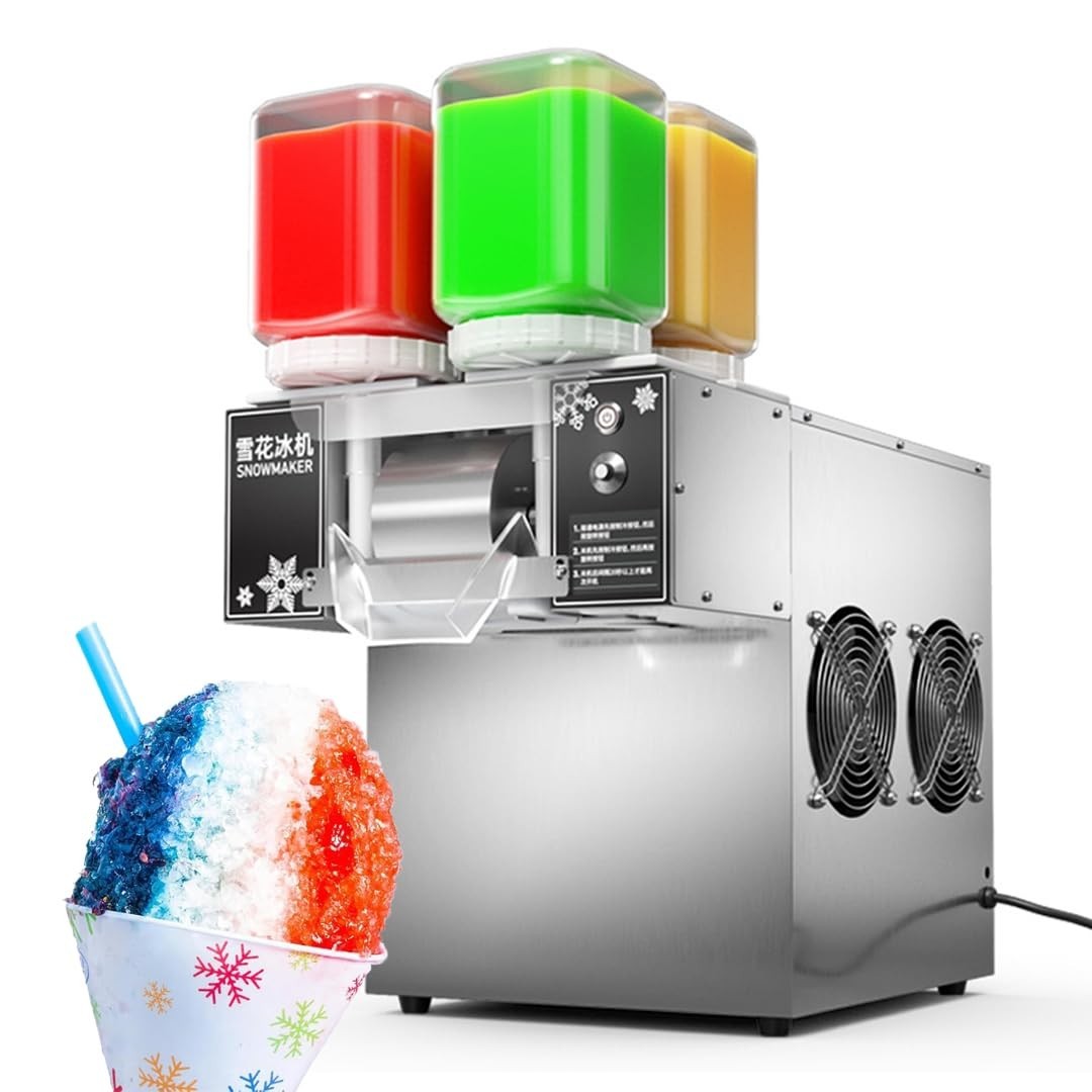 Kolice Commercial Snow Cone Shaved Ice Machine-264 lbs/Day, 4 Feeding Bucket,Air