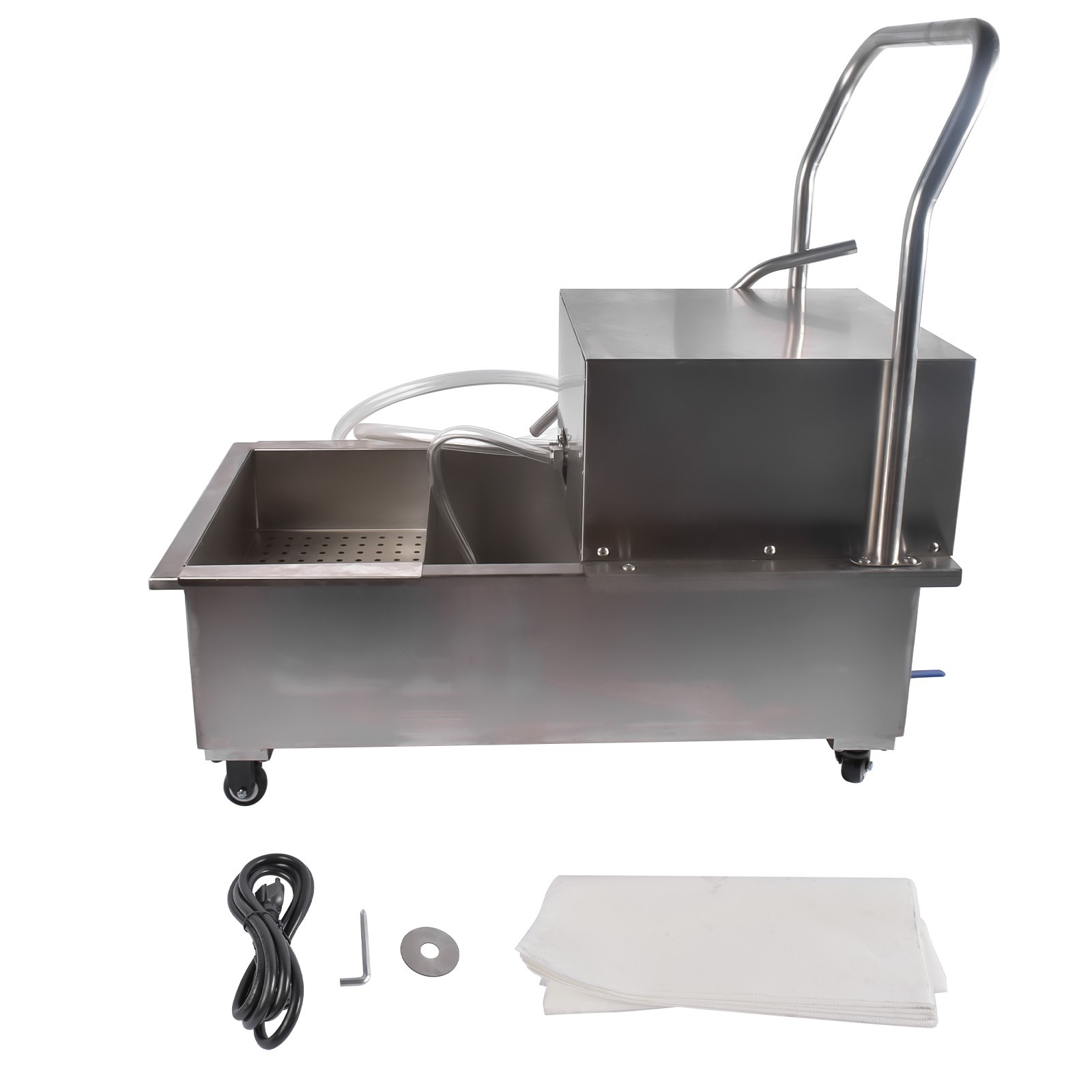 370W 110V Fryer Oil Filter Cart Machine Commercial Cooking Oil Filtration System