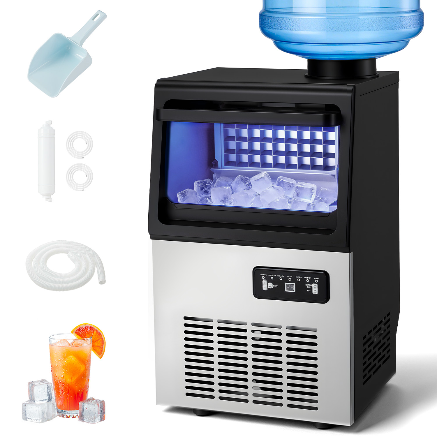 Commercial Ice Maker 90 lbs/24H, Stainless Steel Under Counter Ice Machine