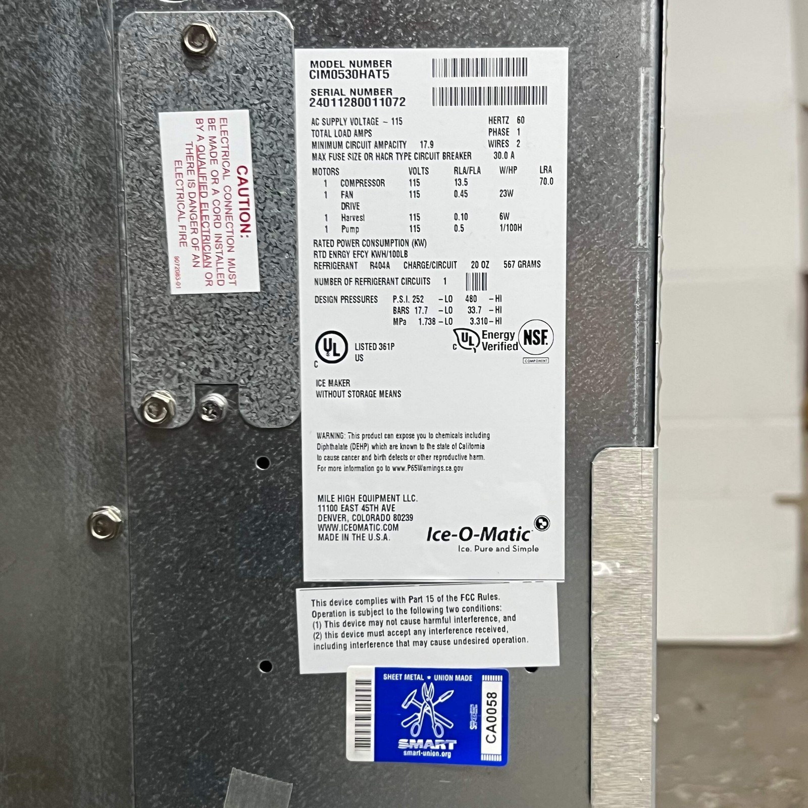 ICE-O-MACHINES 240V 30″x24.5″x21″ CIMO530HAT5 Stainless Steel