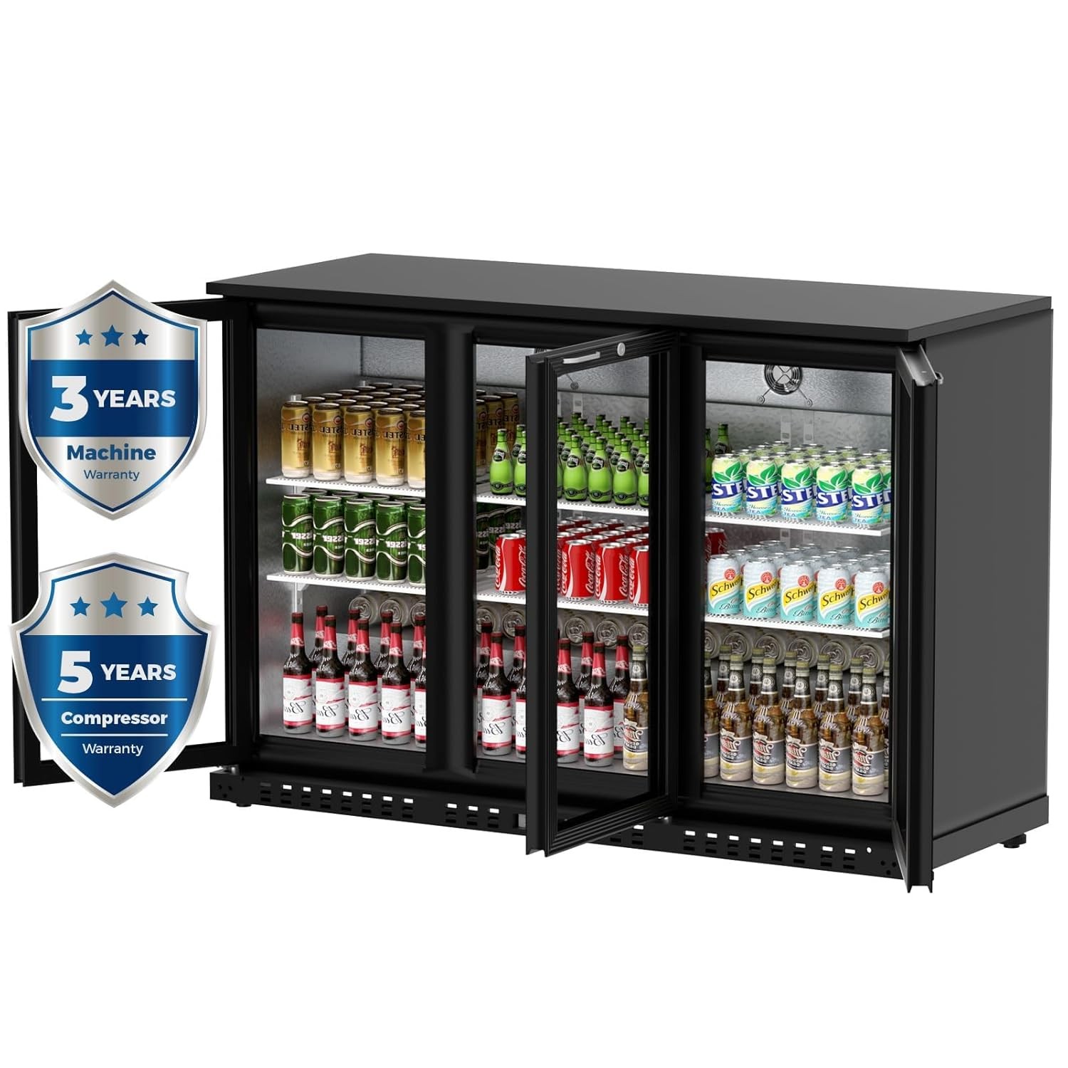Back Bar Cooler 53.2″ W Beverage Refrigerator 3 Doors Counter Height Bar Fridge