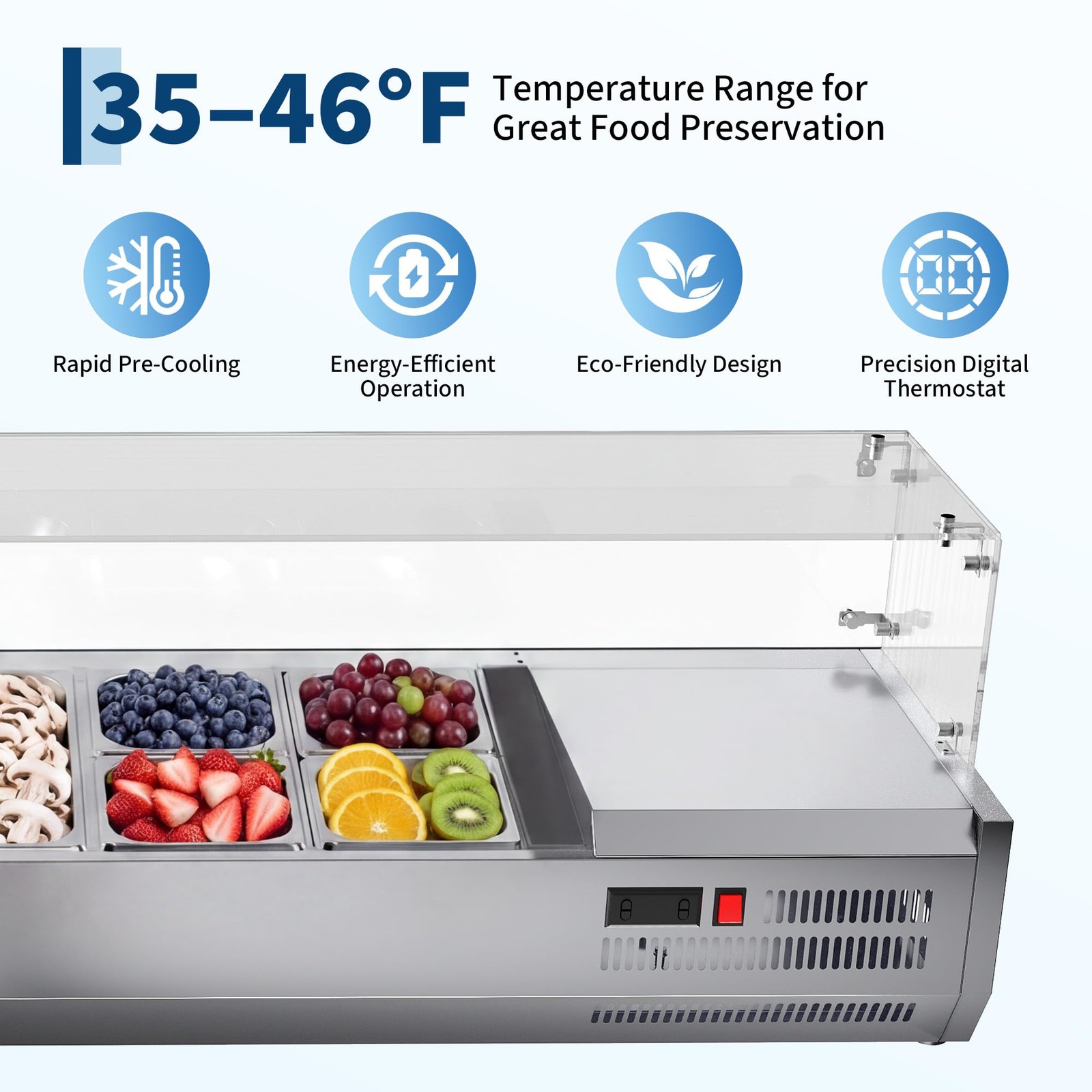 Refrigerated Prep Station, 130W Air-Cooling Salad Bar Buffet Station, 35-46°F