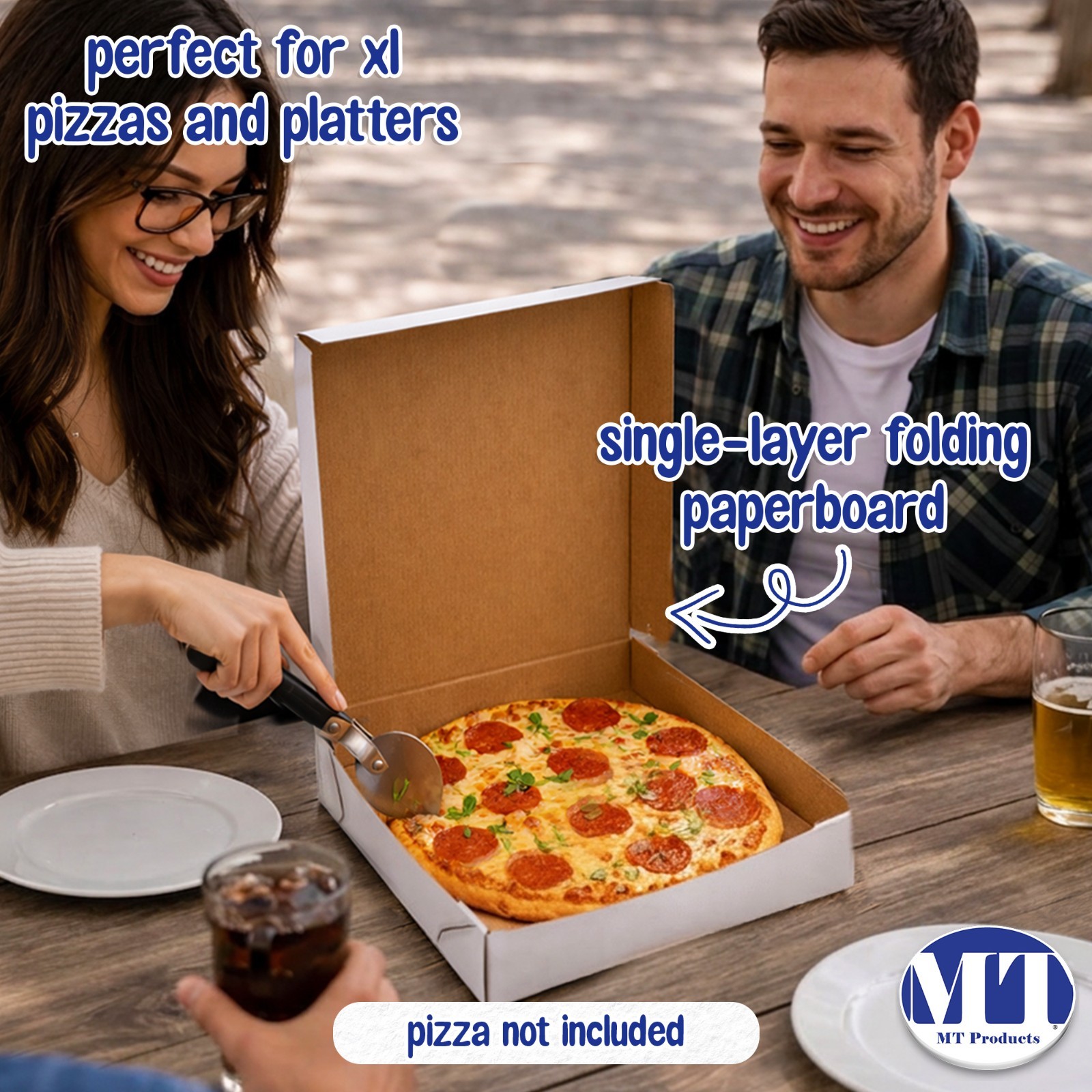 MT Products 14″ x 14″ x 1.9″ Extra Thin White Paperboard Pizza Boxes – 100 Pack
