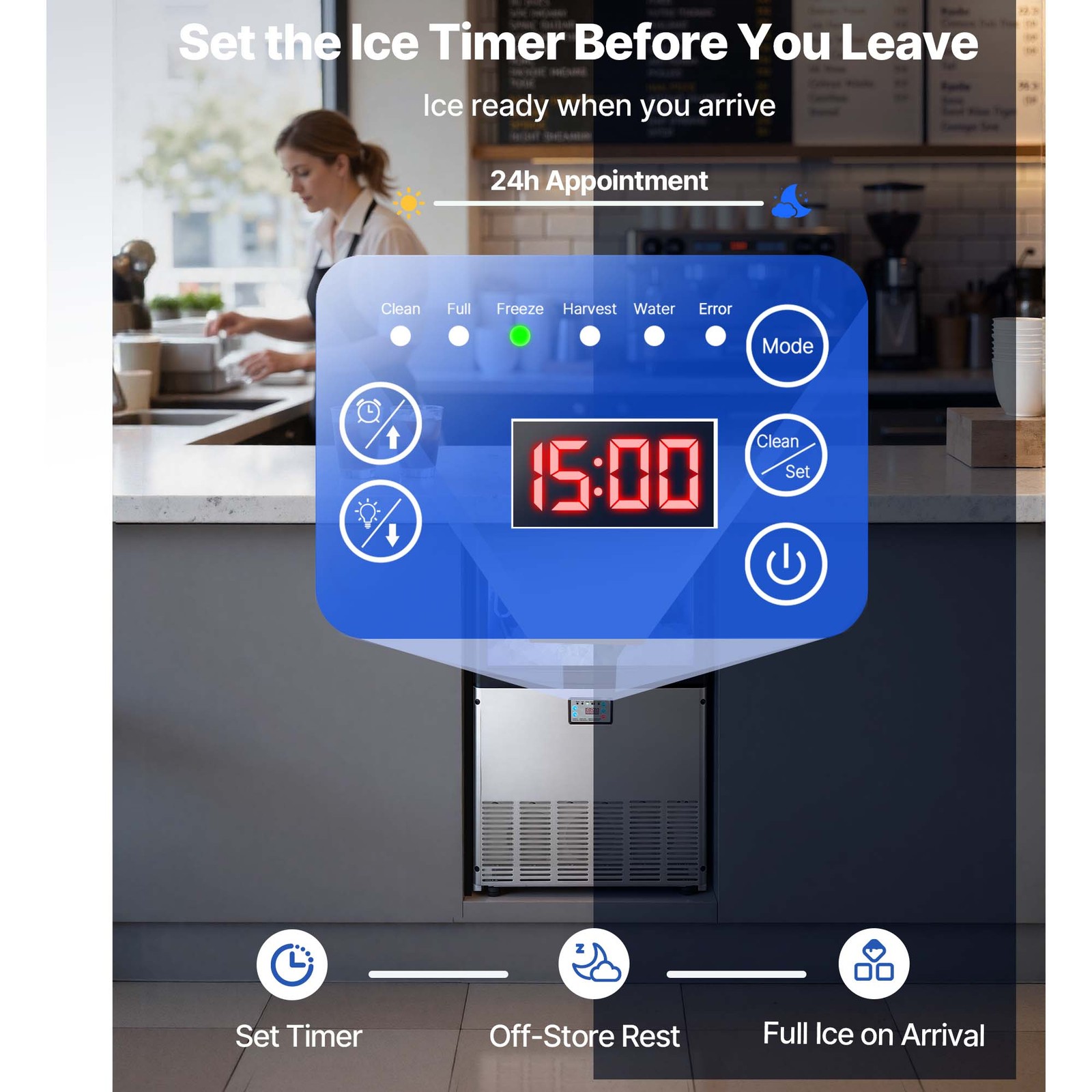 Uimoso 200lbs Commercial Ice Maker Stainless Steel Built-in Ice Cube Machine