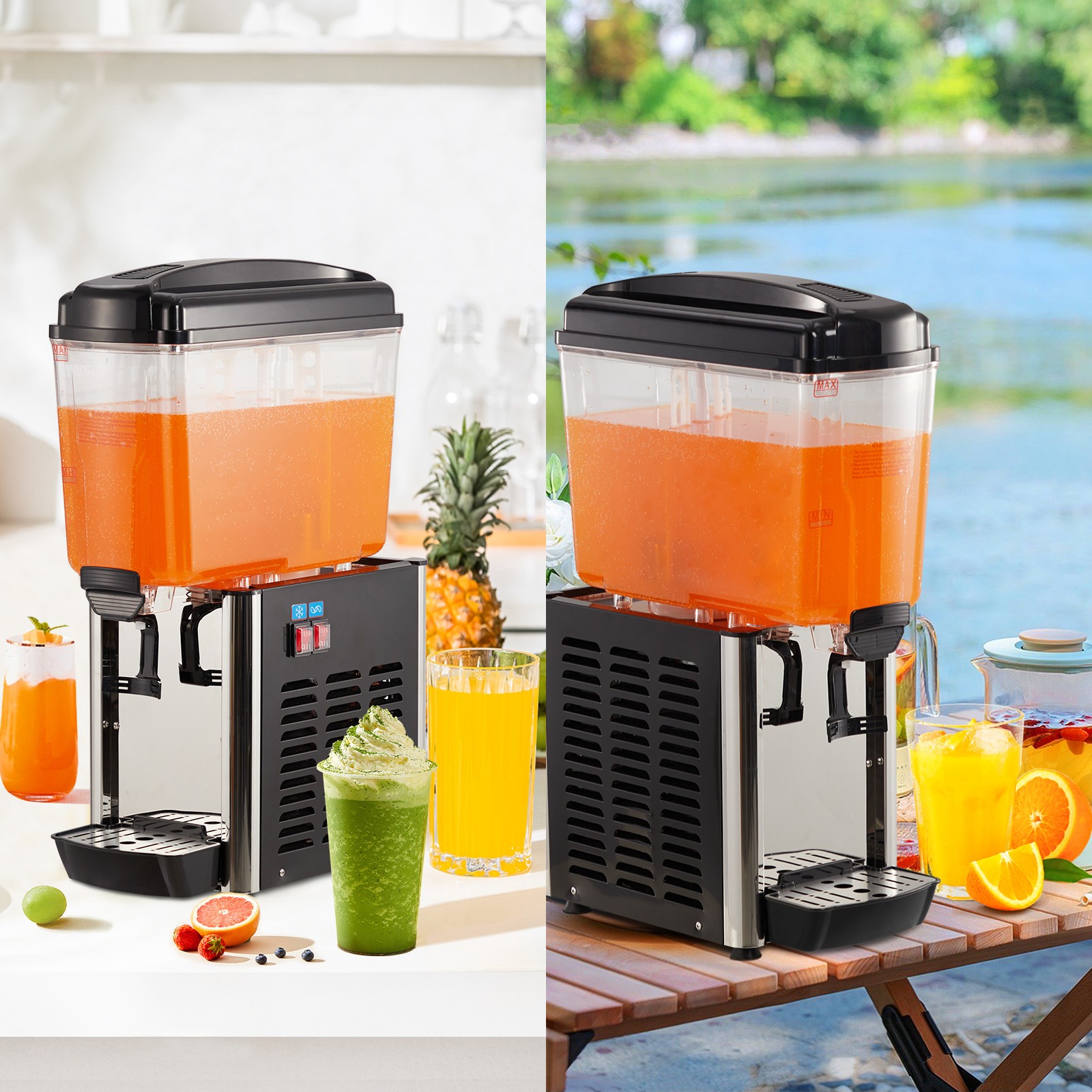 200W Commercial Beverage Dispenser Cold Juice Ice Drink Dispenser 1 Tanks Party