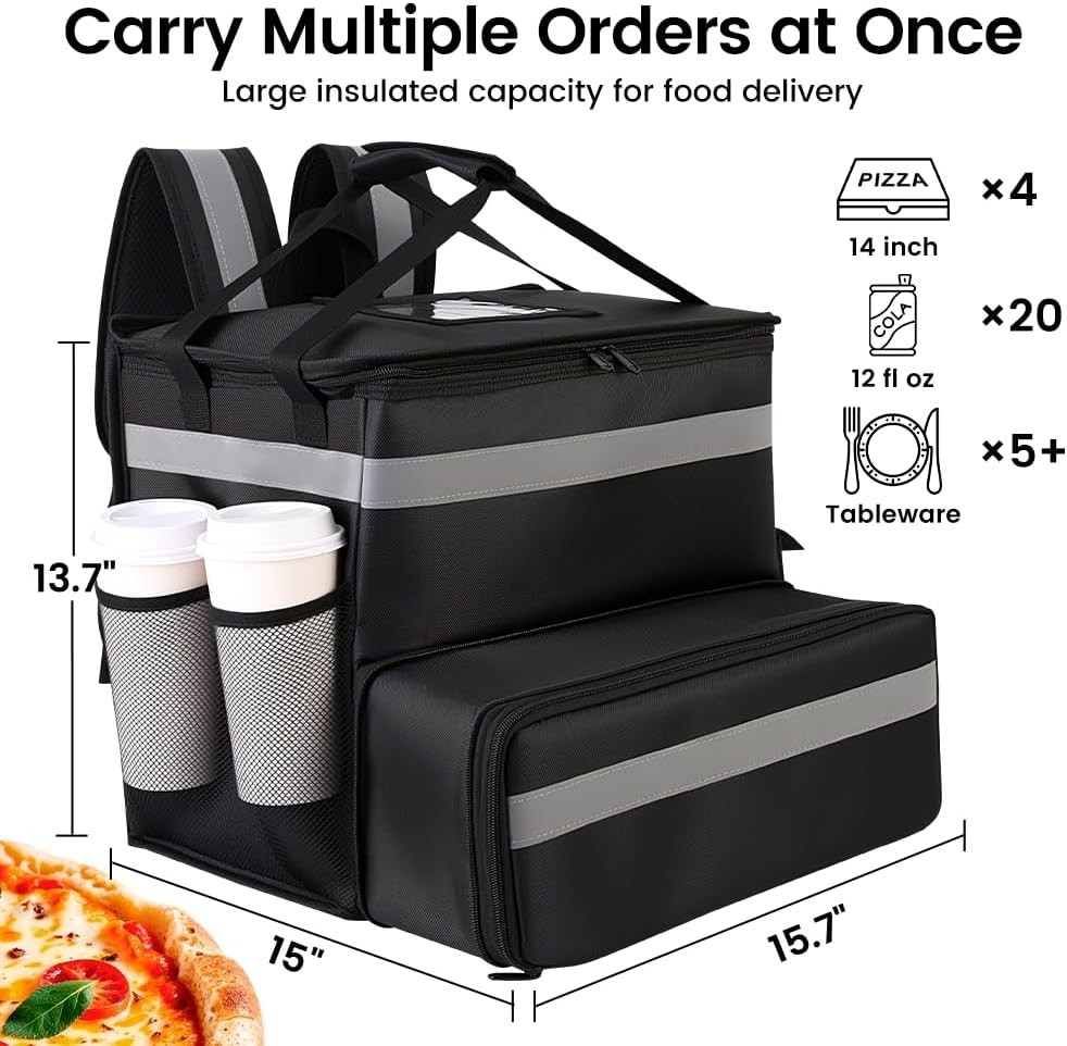 Food Delivery Bag,Large Insulated Backpack for Doordash/Uber Eeats, Expandabl…