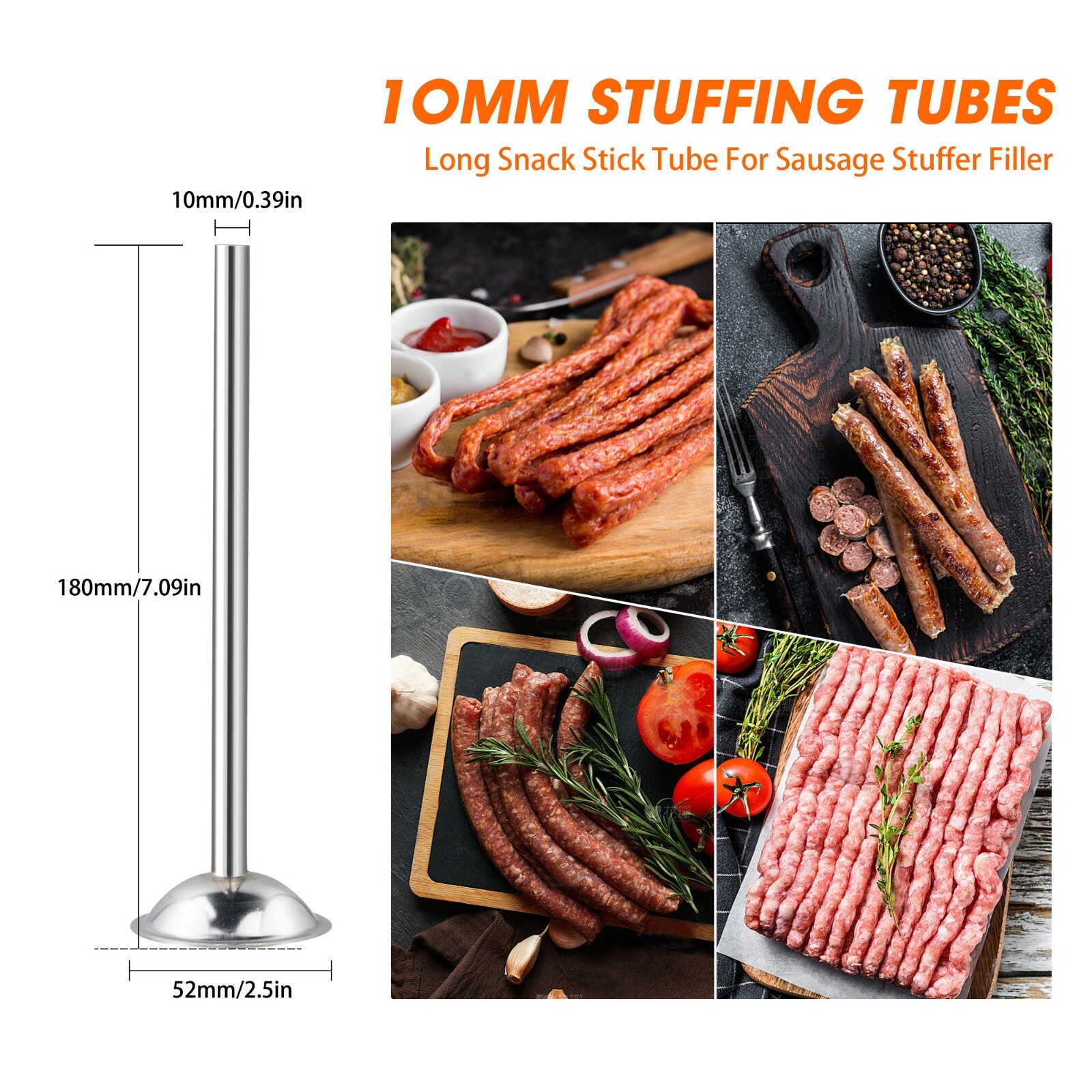 Hakka 10mm Sausage Stuffing Tubes Stainless Steel for Manual Sausage Stuffer