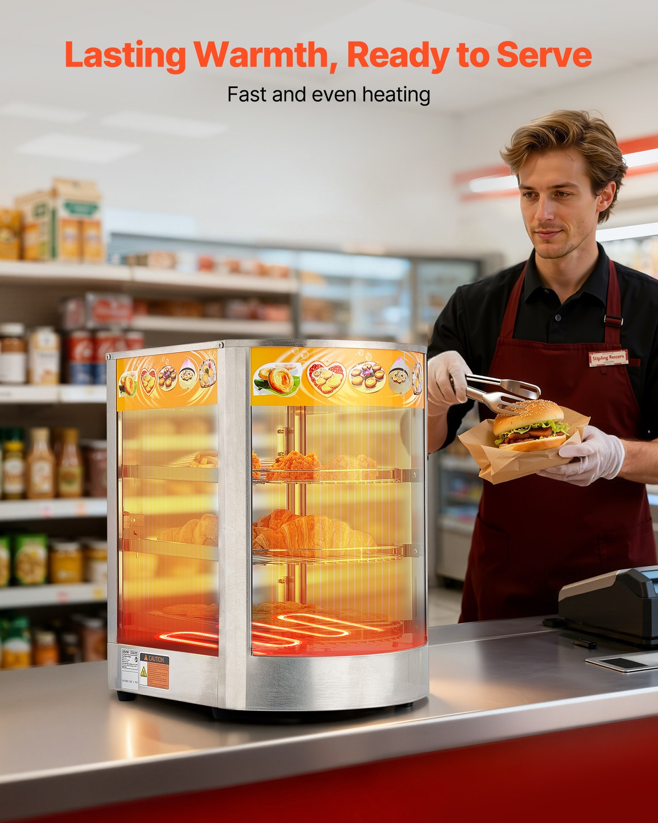 VEVOR 3-Tier Commercial Food Warmer Display Pizza Cabinet 60L with LED Light