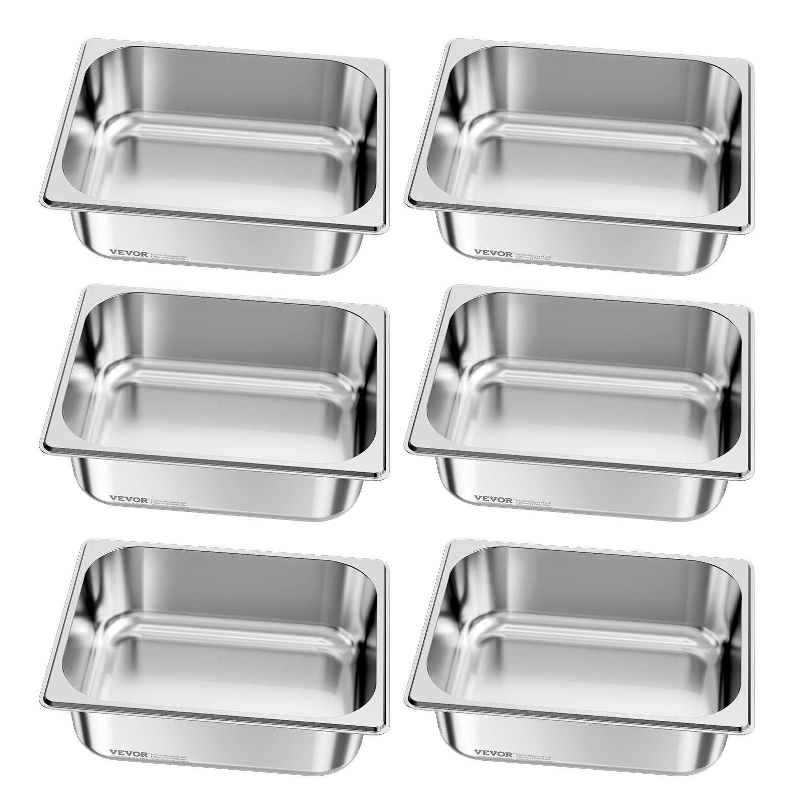 VEVOR 1/2 Size Hotel Pans Steam Table Pans 4 Inch Deep Stainless Steel 6 Pack