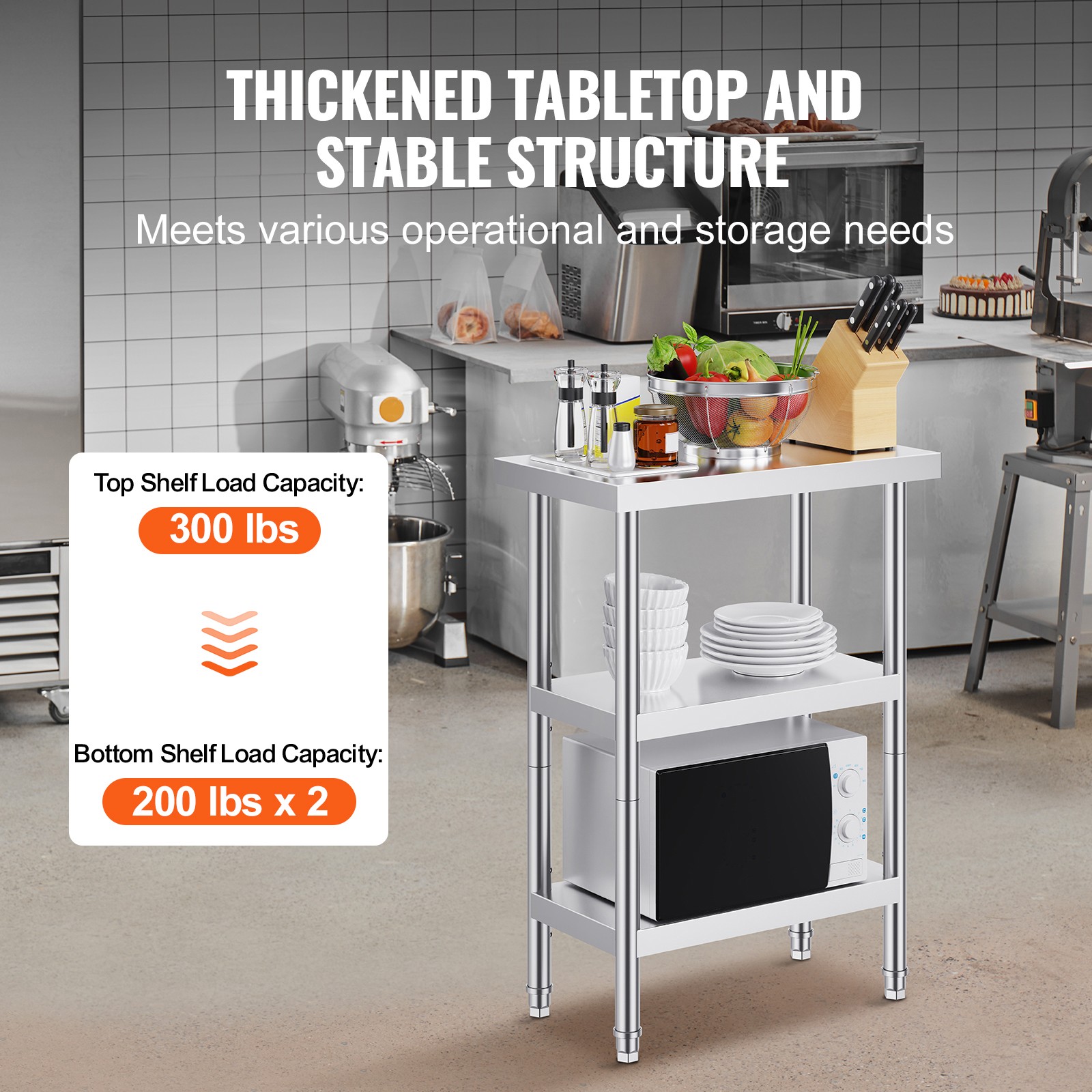 VEVOR Stainless Steel Food Prep Table Commercial Kitchen 14*24/18*48/14*60 in