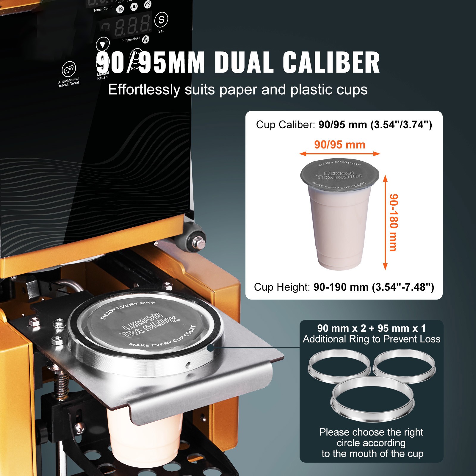 Uimoso Automatic Tea Cup Sealing Machine, 500-650 Cups/Hour, 190 mm, Gold
