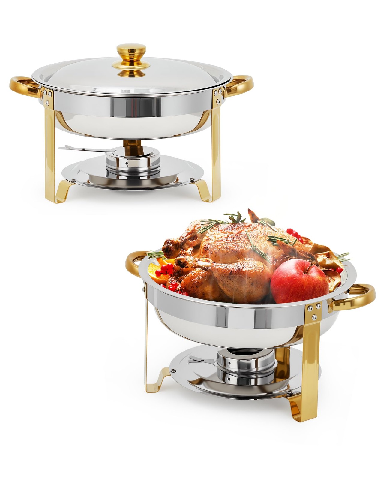 Buffet Chafing Set – 5QT Round Stainless Steel Food Warmers with Lids 2pc Dishes