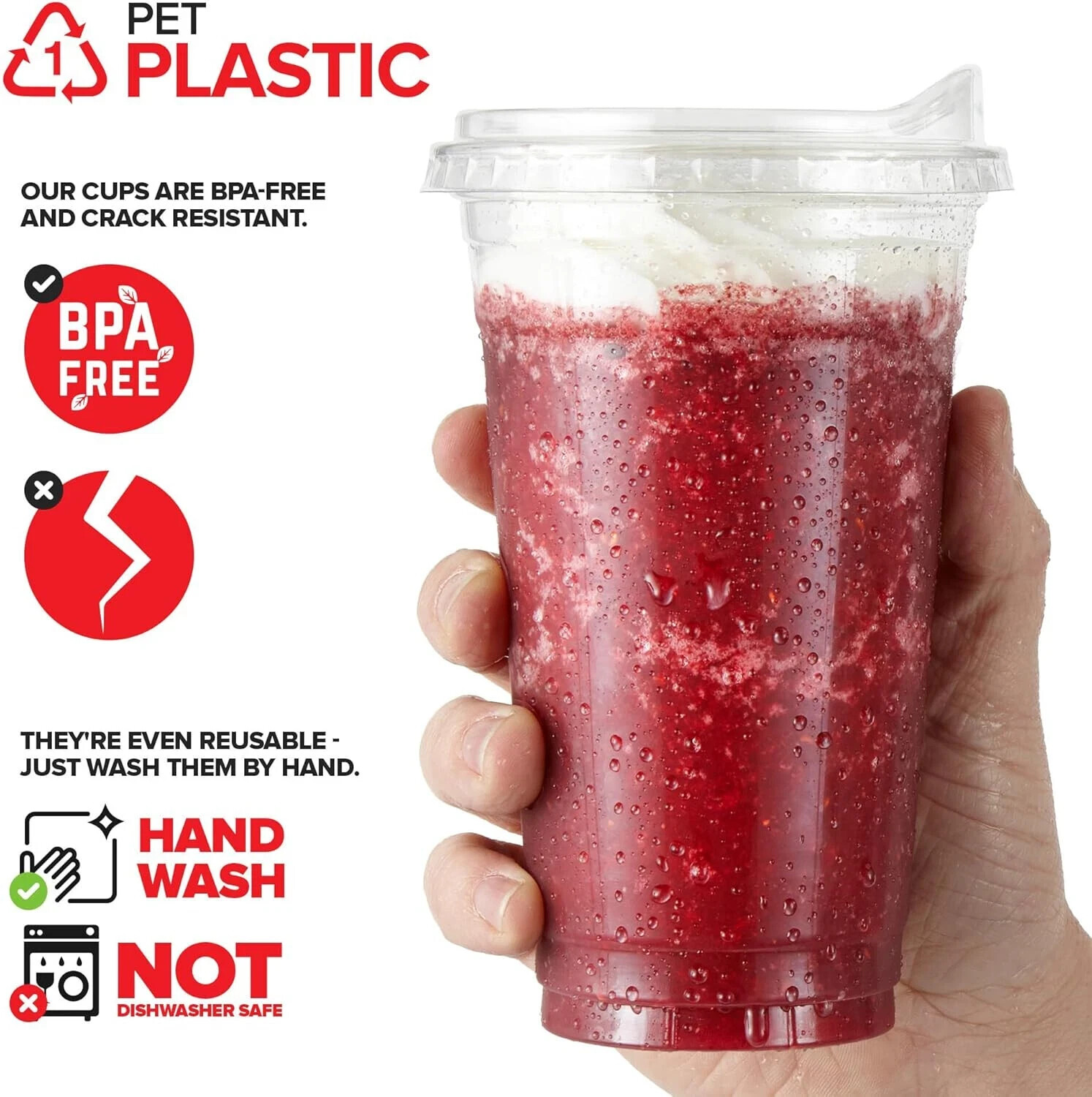 Unicup 100 Sets [12oz] Crystal Clear Plastic Cups with Strawless Sip-Lids