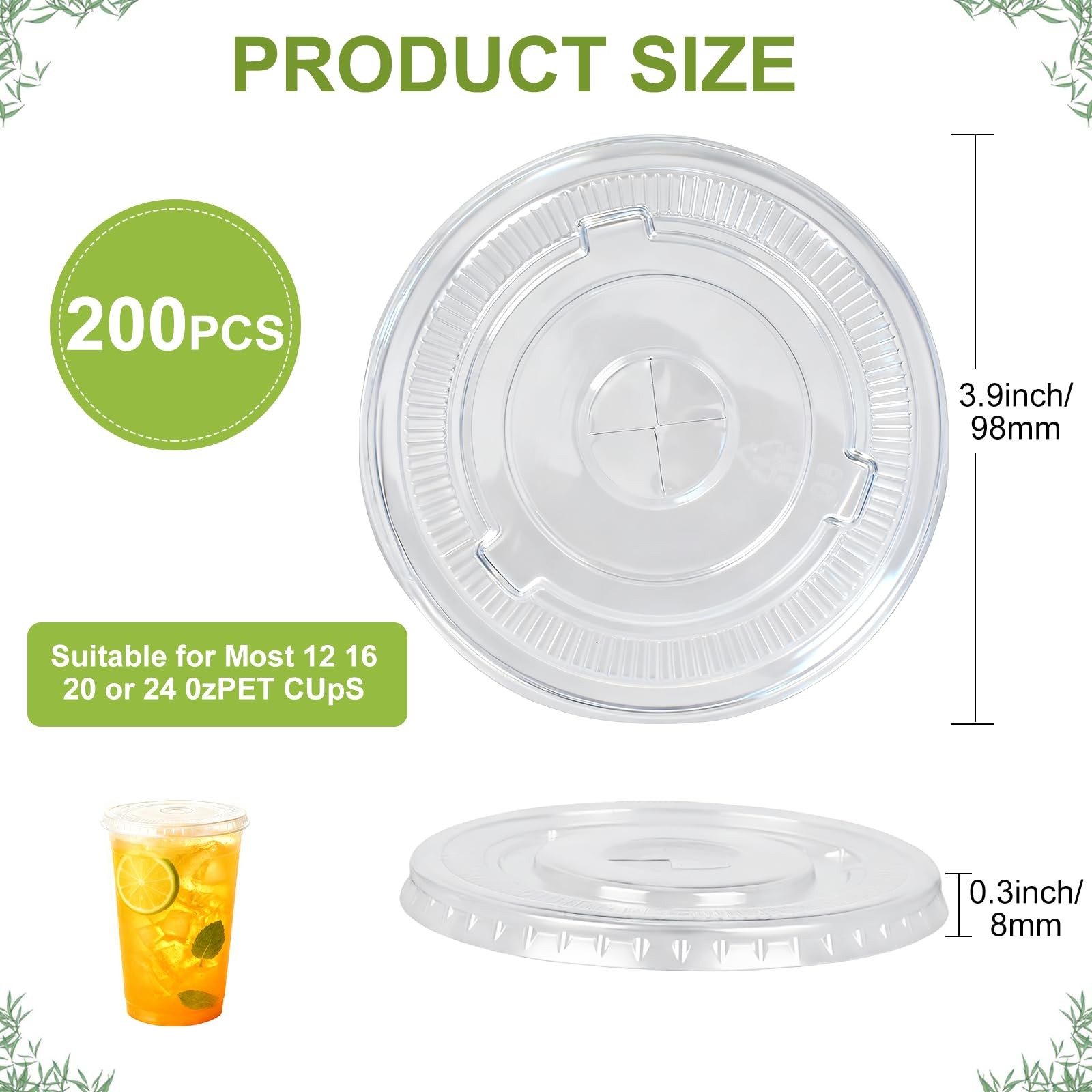 200pcs, PET, Plastic Lids, 98mm Plastic Cup Lids, With Straw Slot, Disposable…