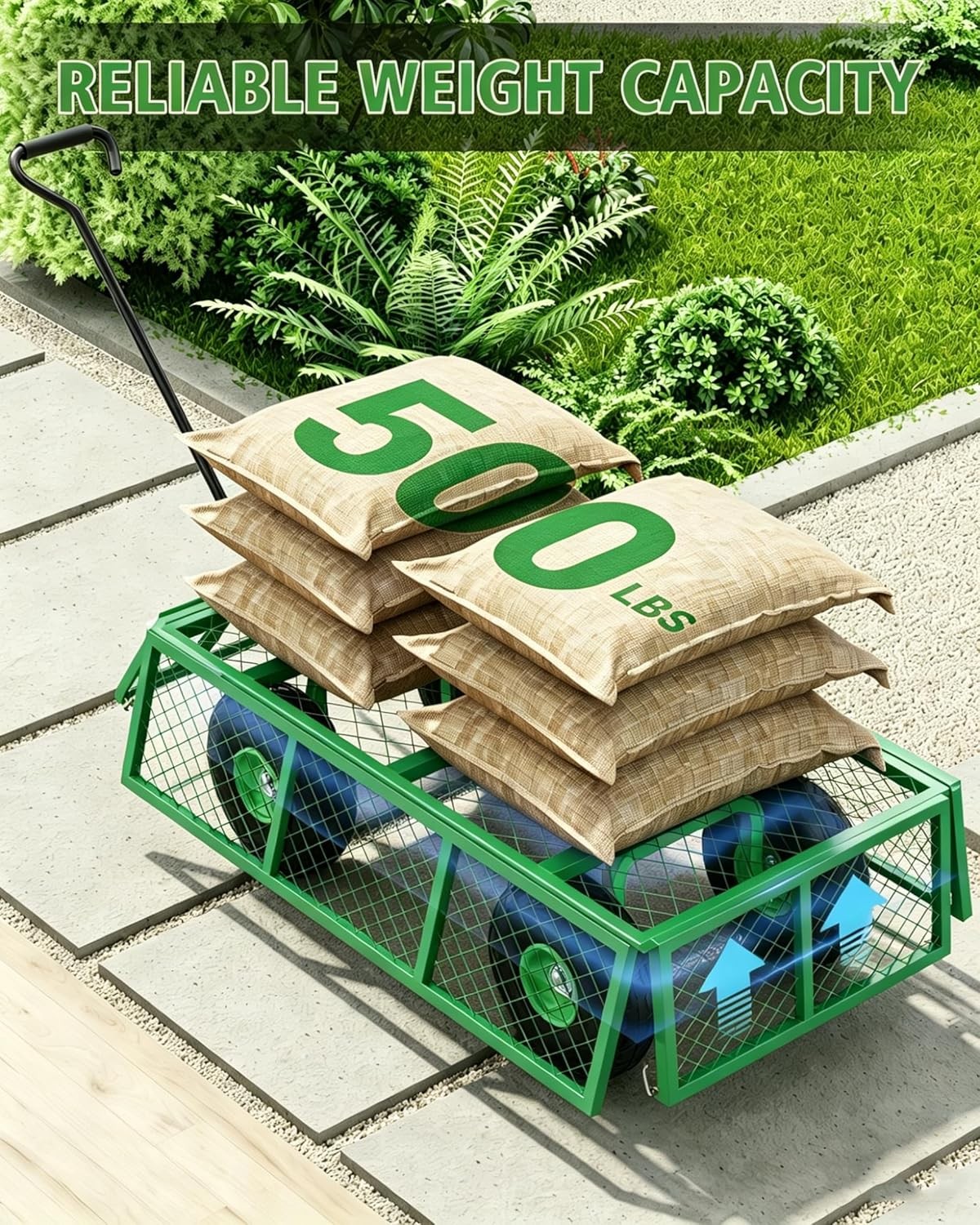 3 in 1 500LBS Heavy Duty Steel Garden Cart Pullable Garden Wagon for Gardening