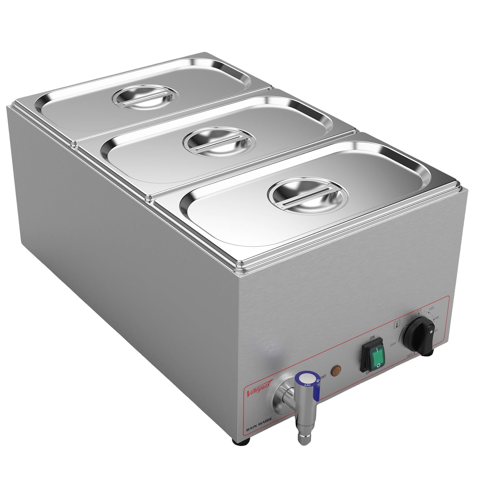 Valgus Commercial Grade Stainless Steel 3 Sections 17 Qt Bain Marie Food Warmers