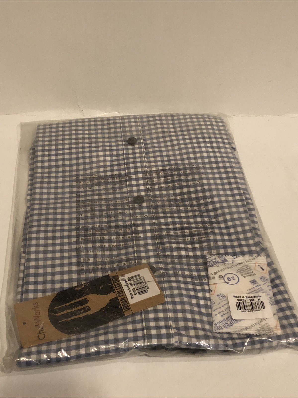 New – Chef Works Mens Modern Gingham Long Sleeve Dress Shirt (SHC05)-SBE-M