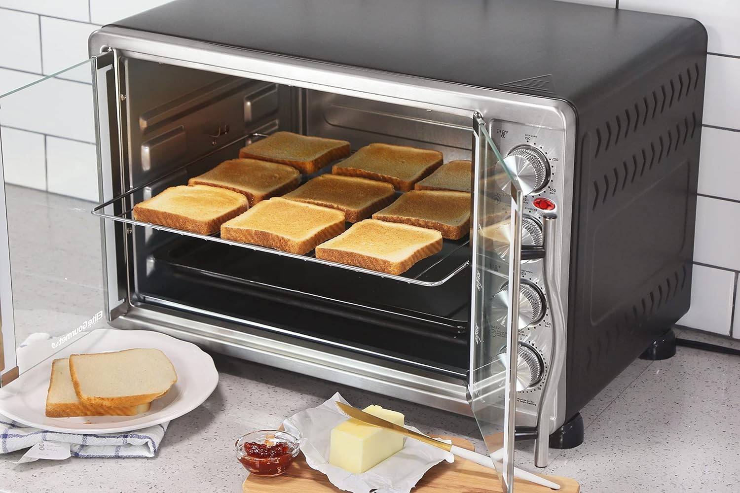 Elegant 47.5Qt French Door Convection Oven with Rotisserie & 18-Slice Capacity