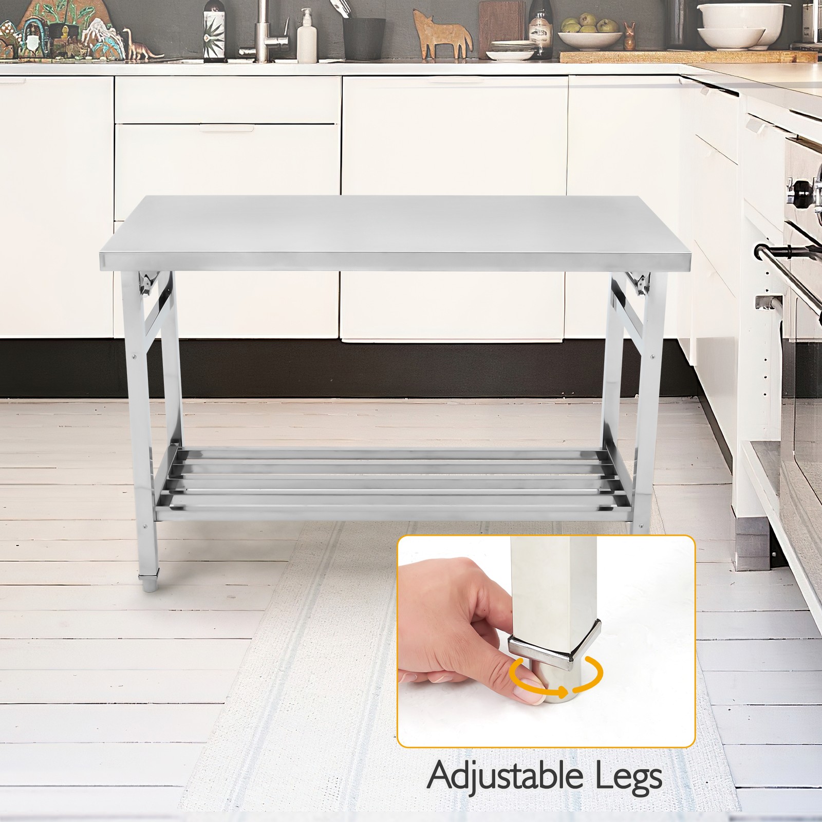 Folding 47″x24″ Kitchen Restaurant Work Prep Table Stainless Steel w/ Undershelf