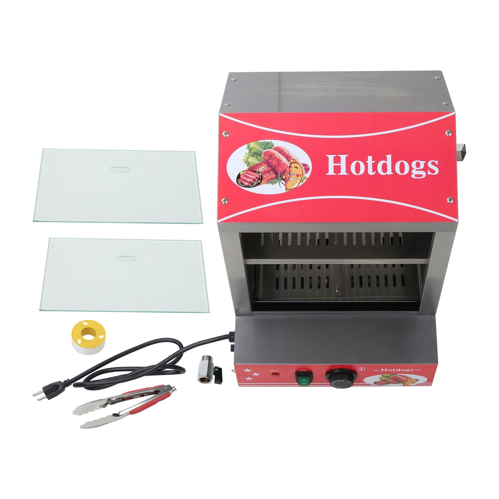 Commercial Hot Dog Steamer 2-Tier Electric Bun Food Warmer Slide Doors 27L