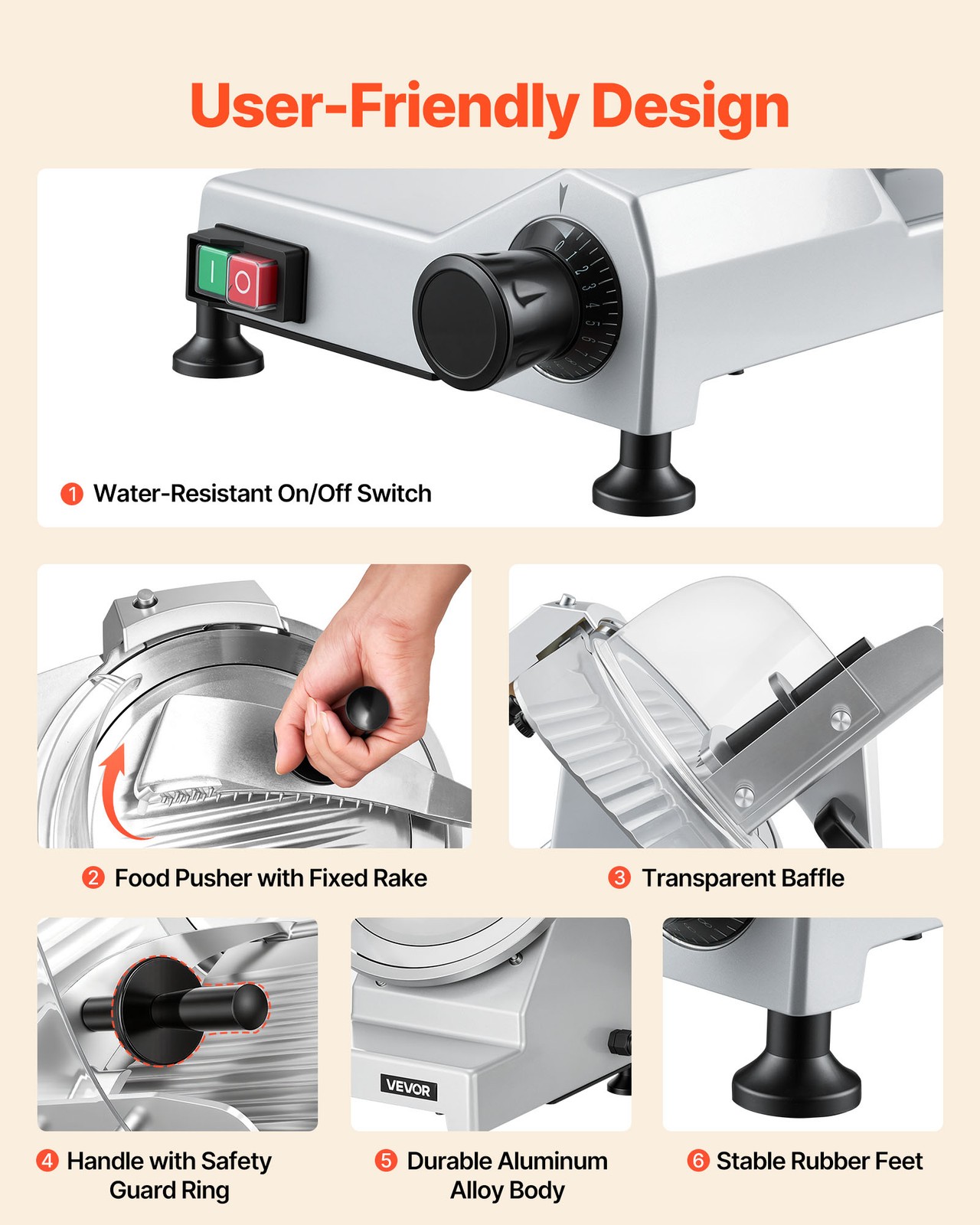 VEVOR Commercial Electric Meat Slicer Deli Food Cutter 12″ Blade 320W 350-400RPM