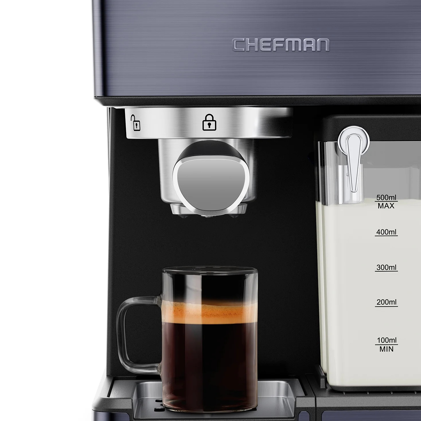Chefman RJ54-I-SV-BLK-WM 20-Bar, 2-Cup Black Stainless Espresso Machine