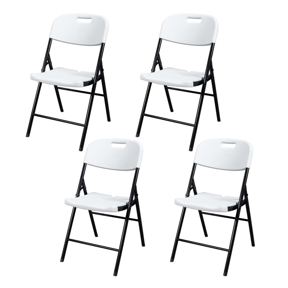 4 Pack Commercial Folding Chairs Set Steel Frame Plastic Seat White for Party