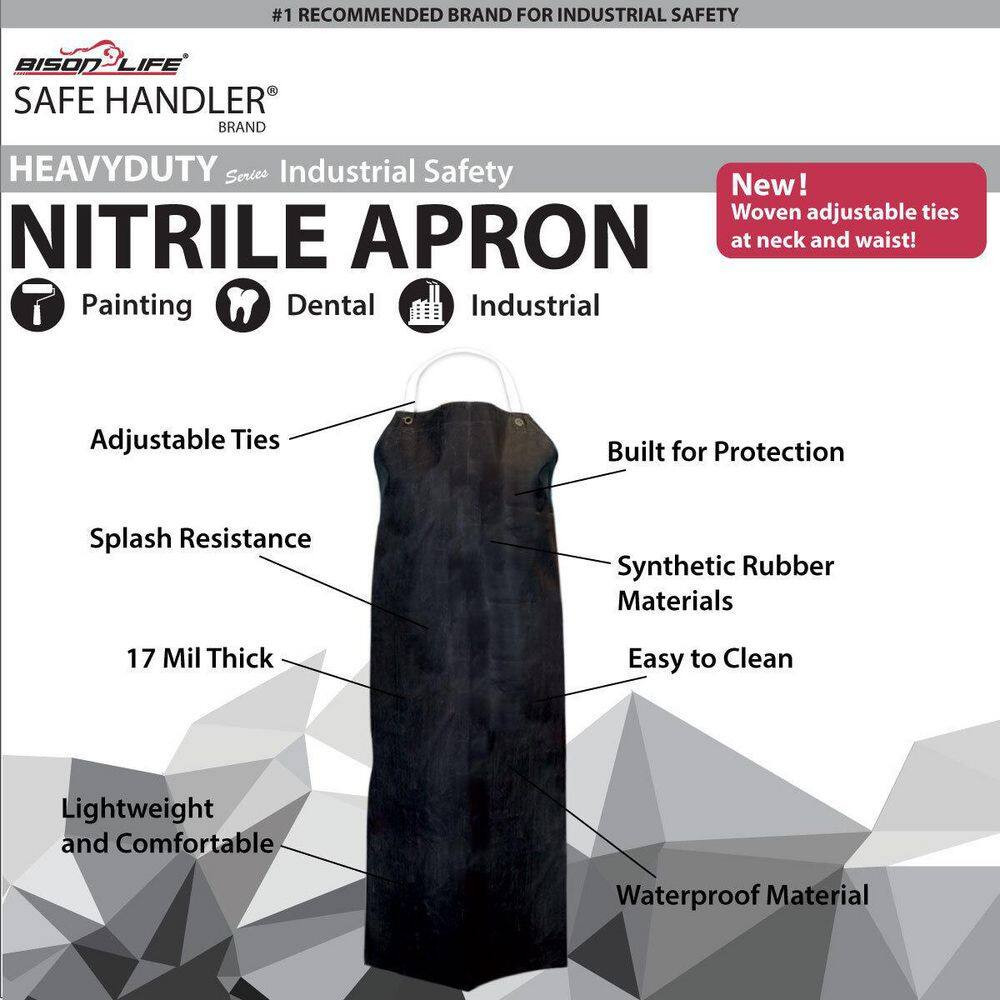 Black Heavy Duty Nitrile Industrial Bib Apron Chemical and Oil Resistant