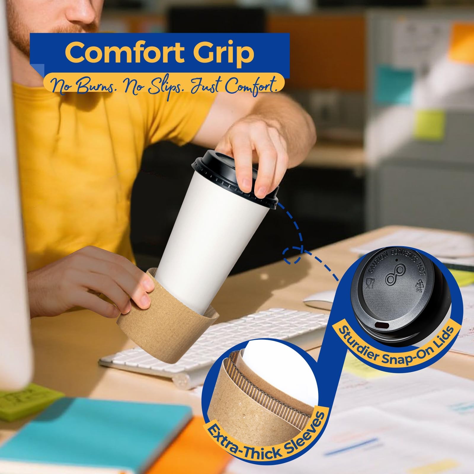 Fit Meal Prep 50 Pack 16 oz Disposable Coffee Cups with Lids, 16 oz, White