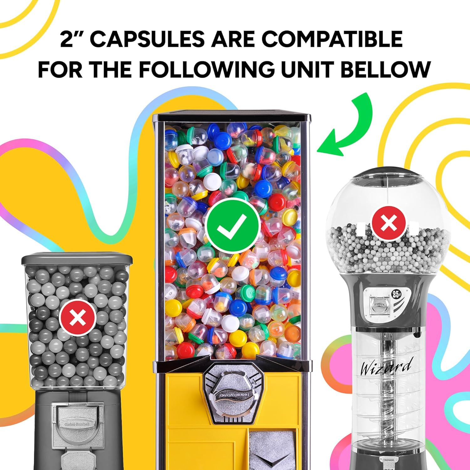 Capsule Vending Machine round 50 Pcs 2 Inch – Gumball Machine Capsules Bulk Clea