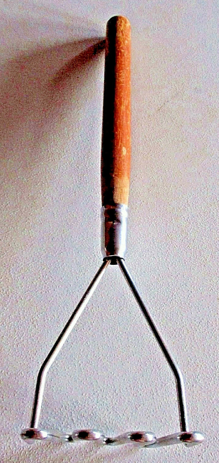 17.5″ Vintage WOOD HANDLE Commercial Metal Head POTATO MASHER Restaurant Decor