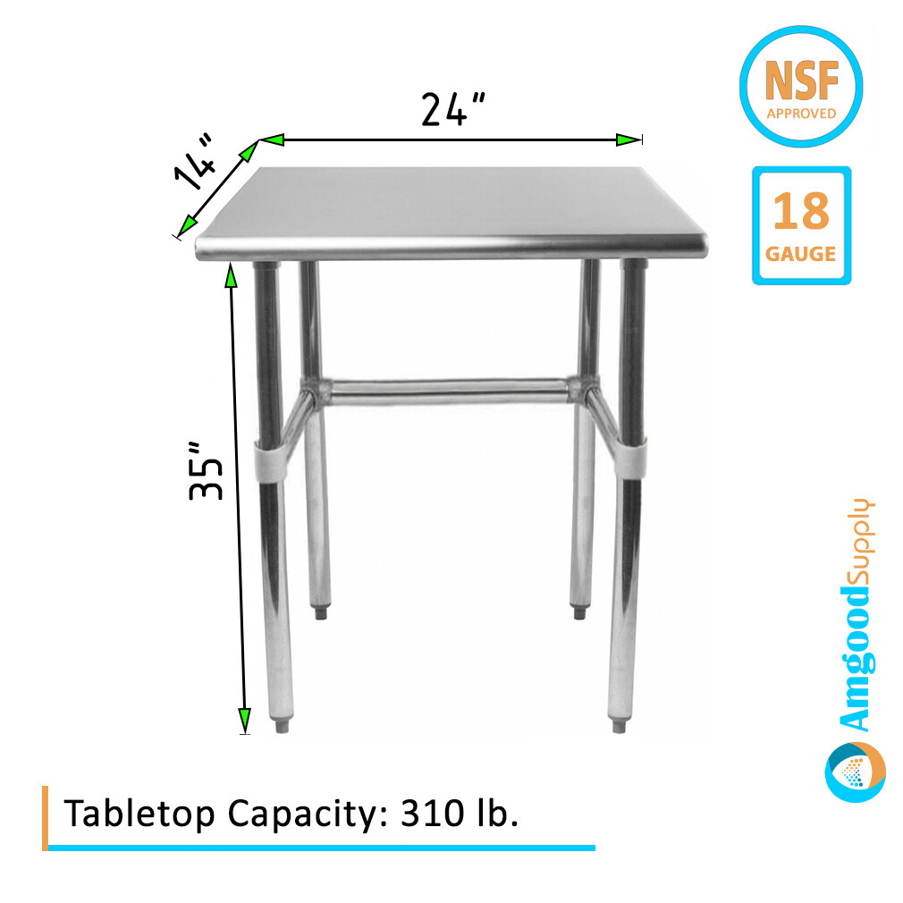 14″ X 24″ Stainless Steel Open Base Table | NSF Prep Metal Work Table