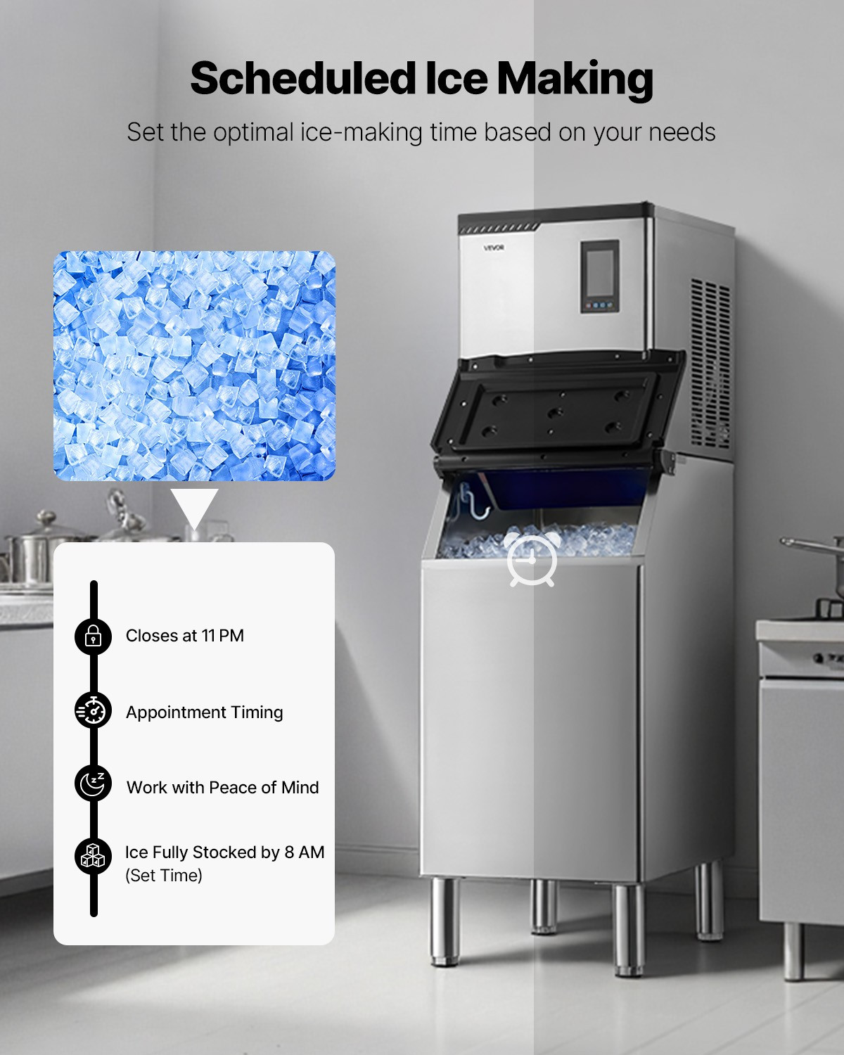 VEVOR Commercial Ice Maker 300LBS/24H with 300LBS Storage Bin Auto Self-Cleaning
