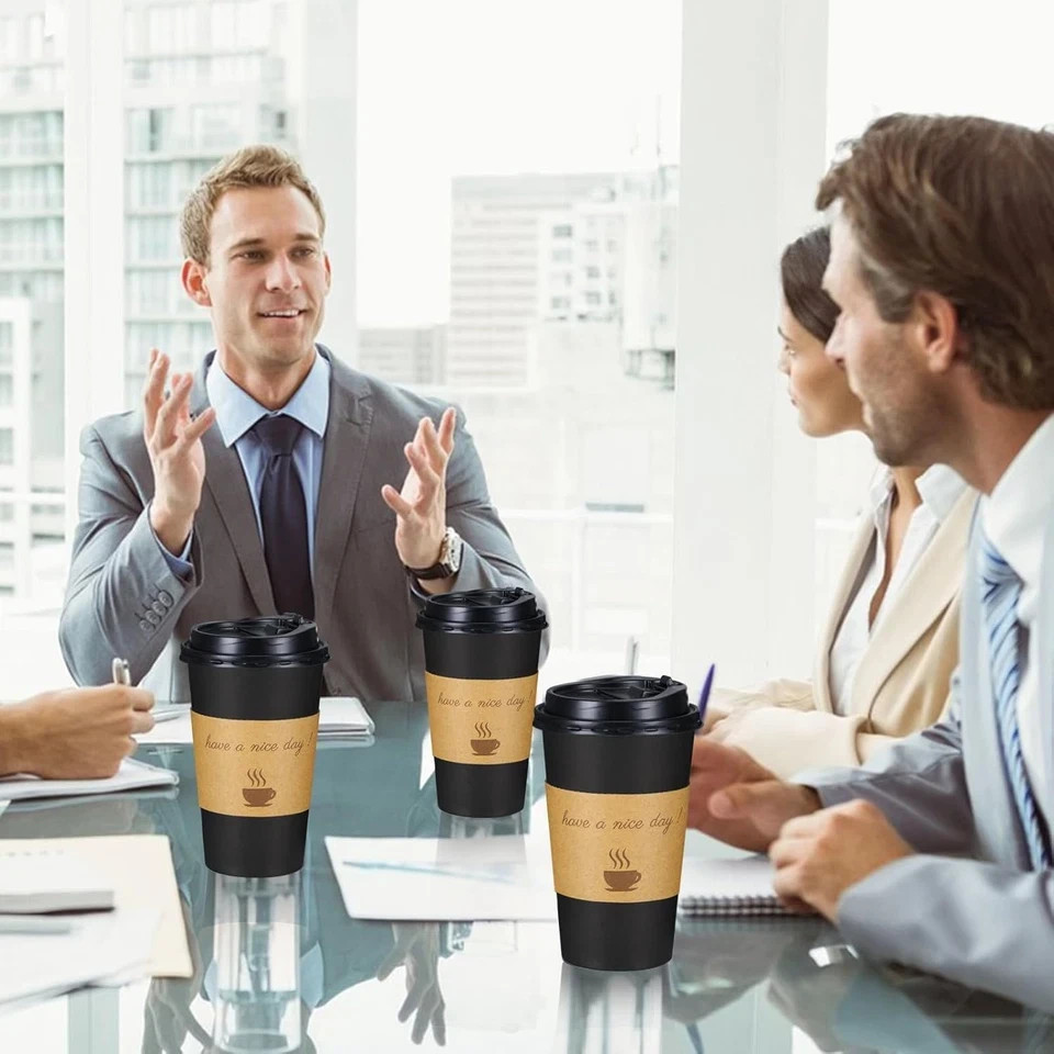 16 Oz Coffee Cups 50 Pack, Disposable Coffee to Go Cups with Lids, Stir Sticks a