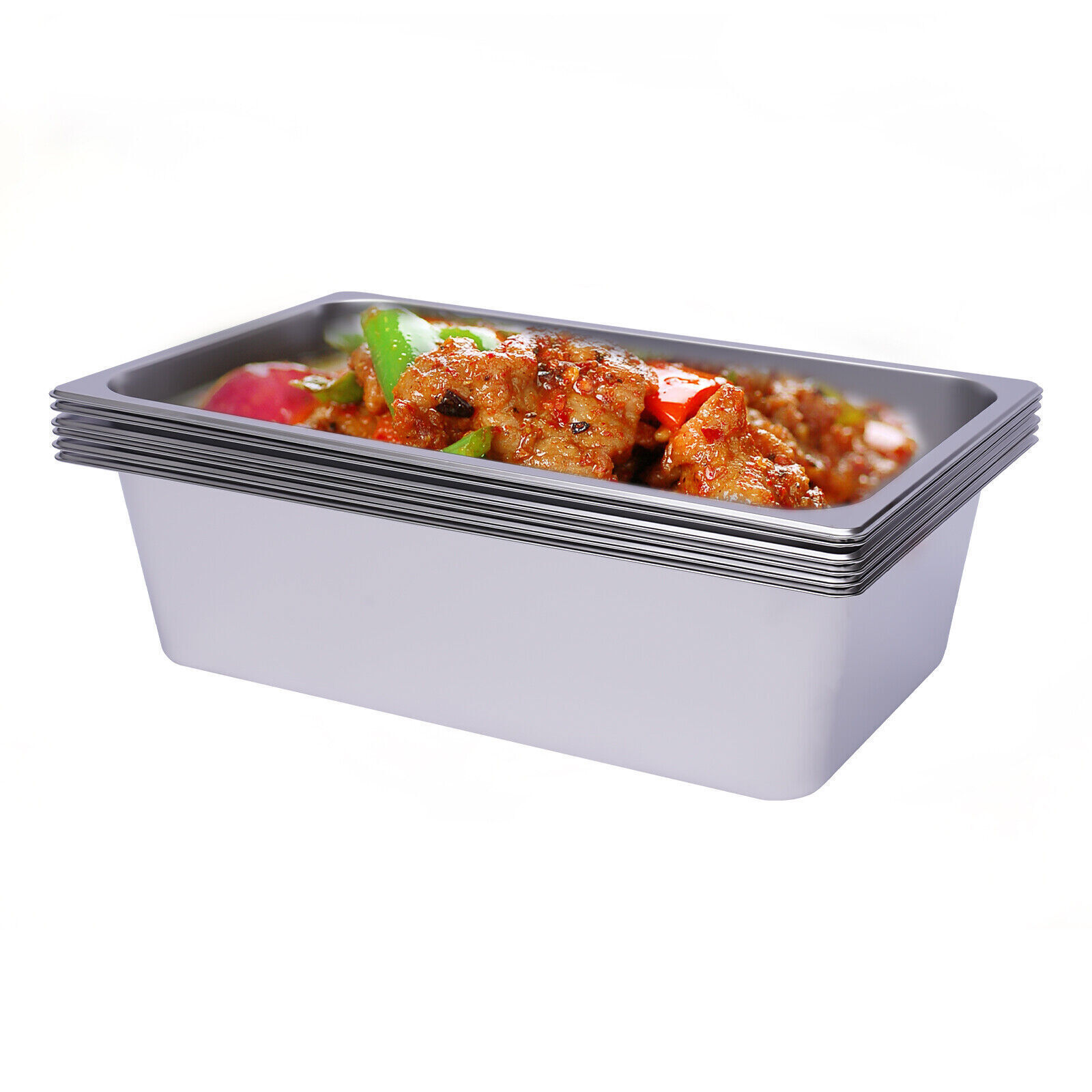6 Pack Full-Size 6″ Deep Stainless Steel Steam Table Pans Hotel Food Prep Pans