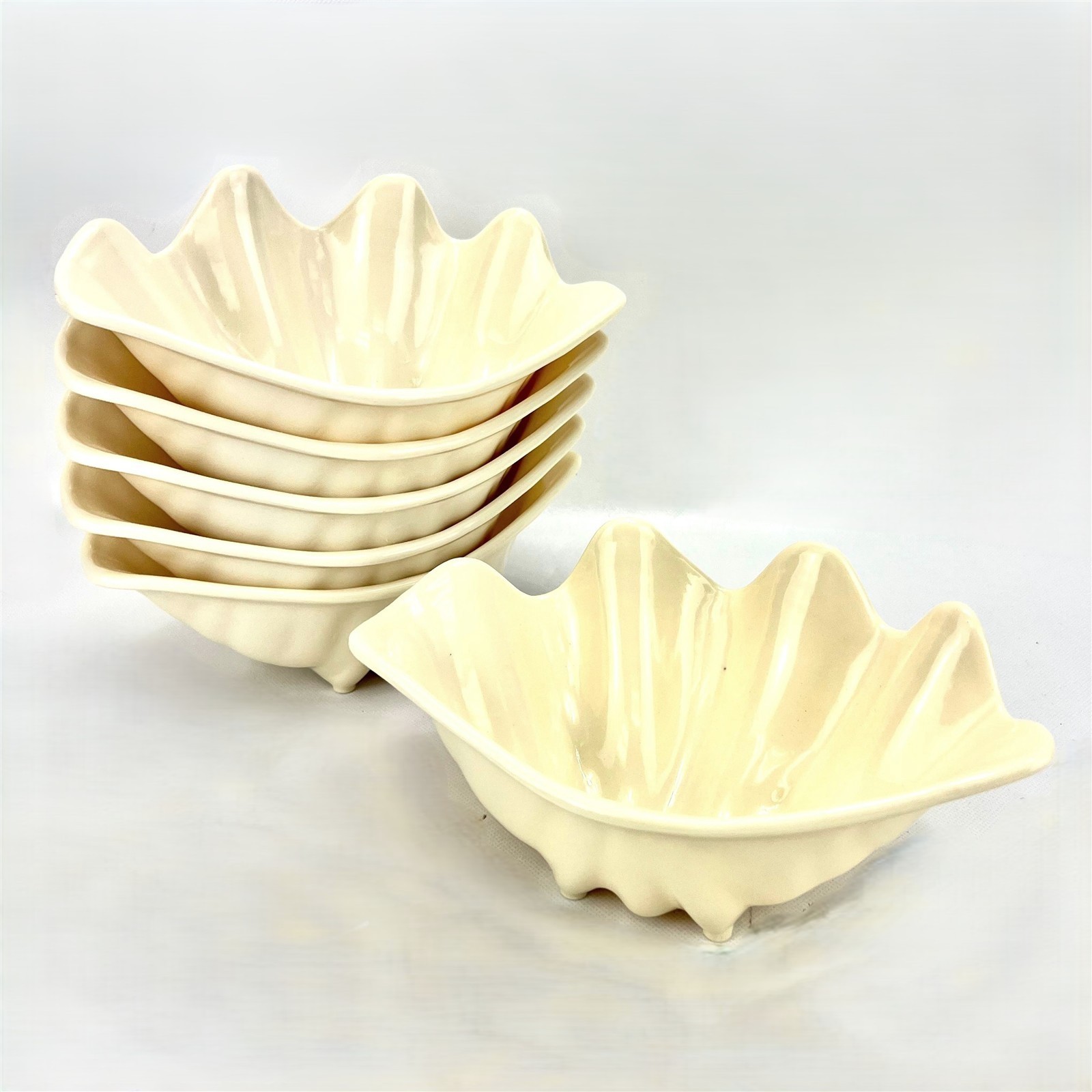 Lot of 6 clam shell bowl 9″ buffet JR 4341 Beige Vintage Commercial Taiwan