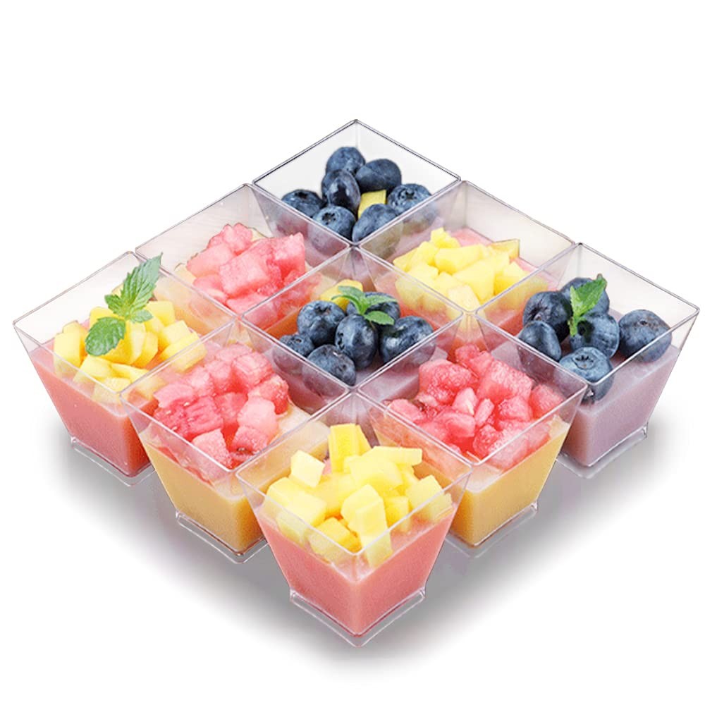 Jnnzzggu 50Pcs Square Mini Plastic Dessert Cups,3.5Oz Clear Plastic Parfait A…