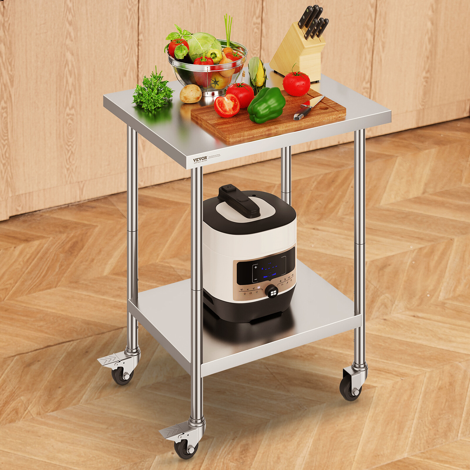 VEVOR Stainless Steel Work Table Commercial Prep Table 24×30 Inch With 4 Casters