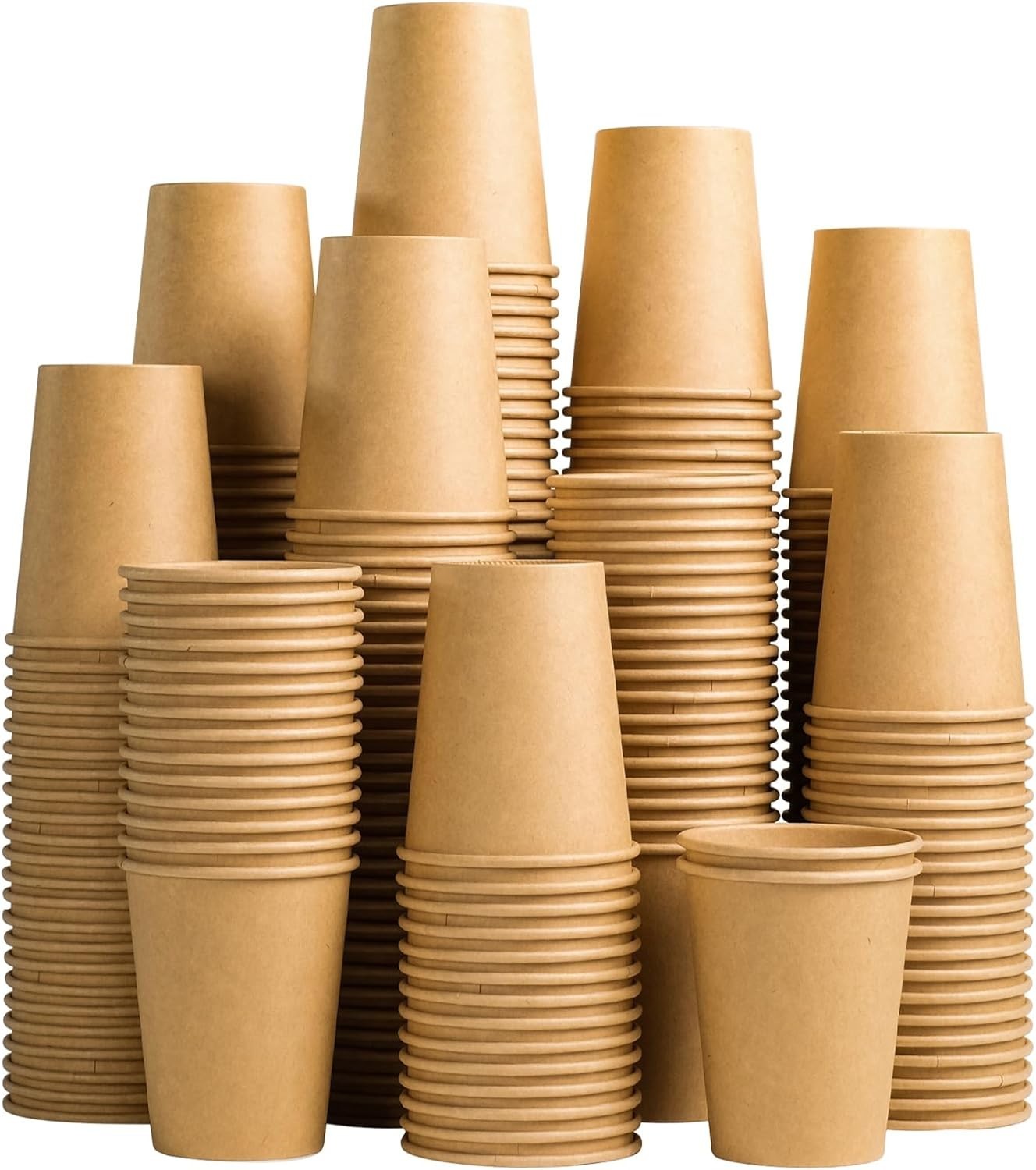 Lamosi 200 Pack 10 oz Kraft Paper Cups, Brown Disposable Paper Coffee Cups, Unbl