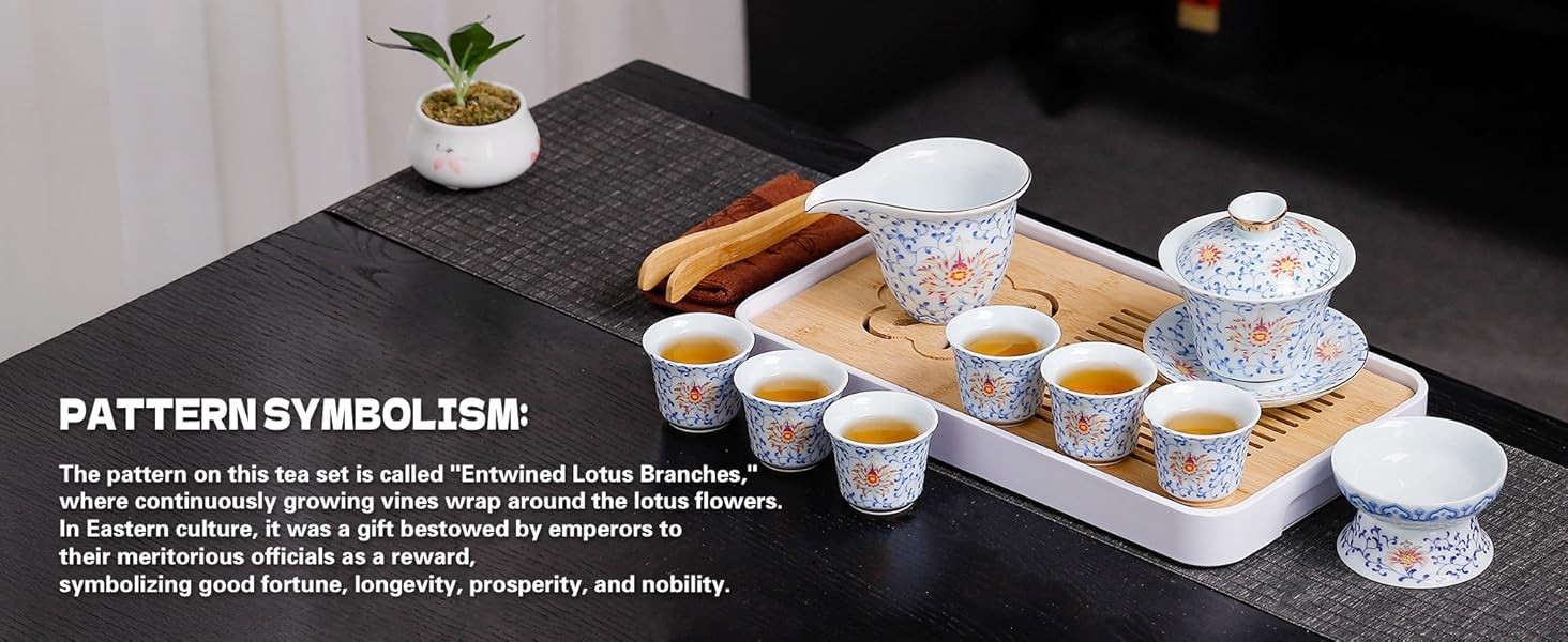 Japanese Tea Set Traditional with 6 Cups, Chinese Gongfu Tea Set for Adults,