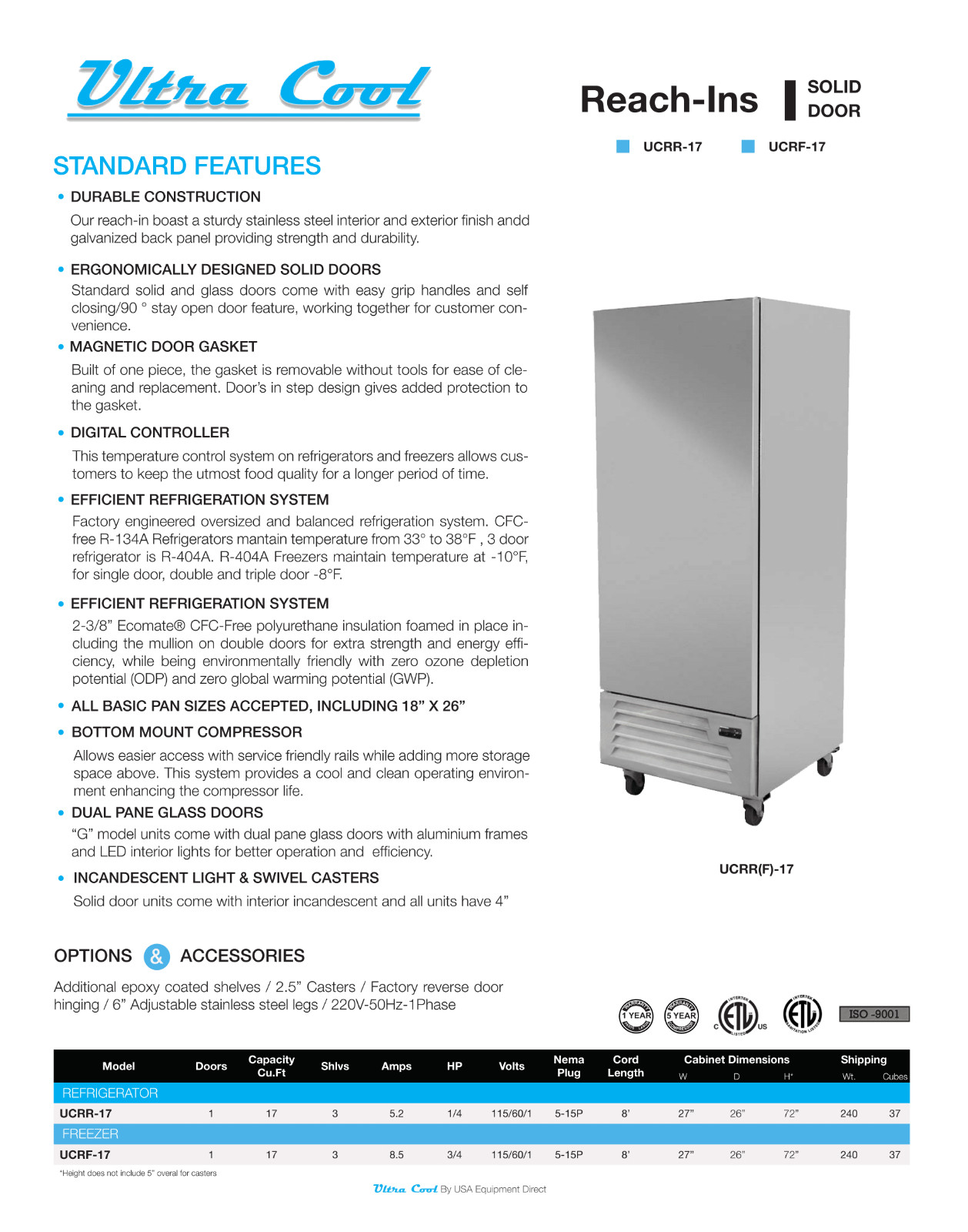 Ultra Cool 1 Door Food Truck Trailer Refrigerator All Stainless 2+3 Warranty